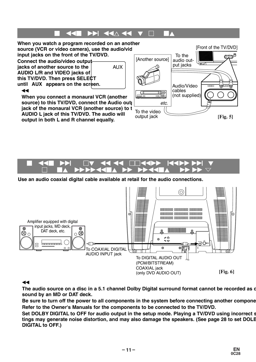 Emerson EWC20D4 owner manual Connecting to External Input Jacks, Connecting to AN Amplifier Equipped with Digital 