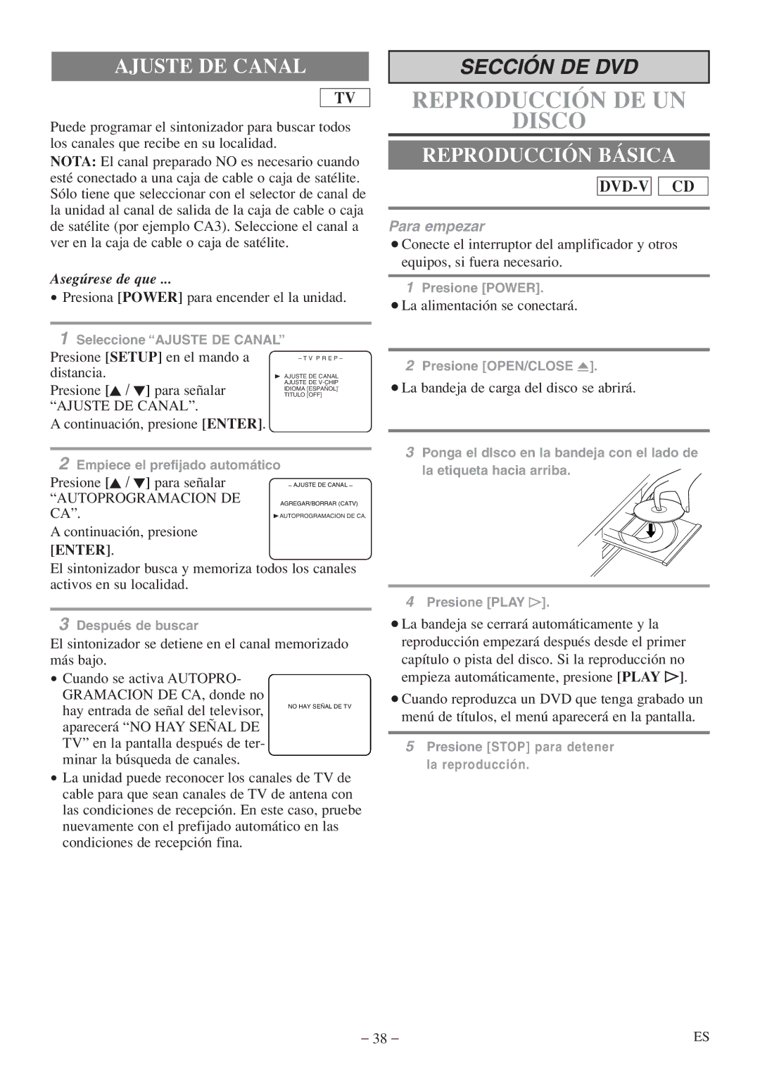 Emerson EWC20D5 A owner manual Ajuste DE Canal, Reproducción Básica, Autoprogramacion DE, Enter 