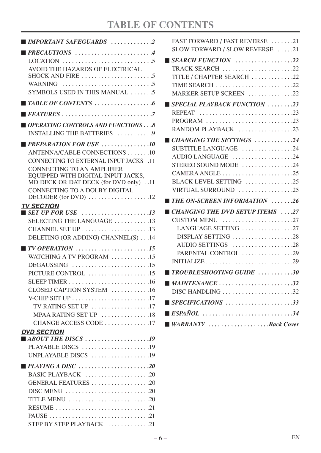 Emerson EWC20D5 A owner manual Table of Contents 