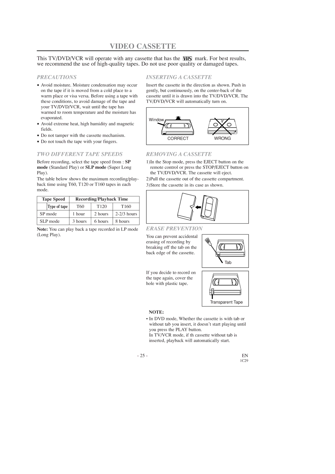 Emerson EWC19T3, EWC27T3, EWC27T3, EWC19T3 owner manual Video Cassette 