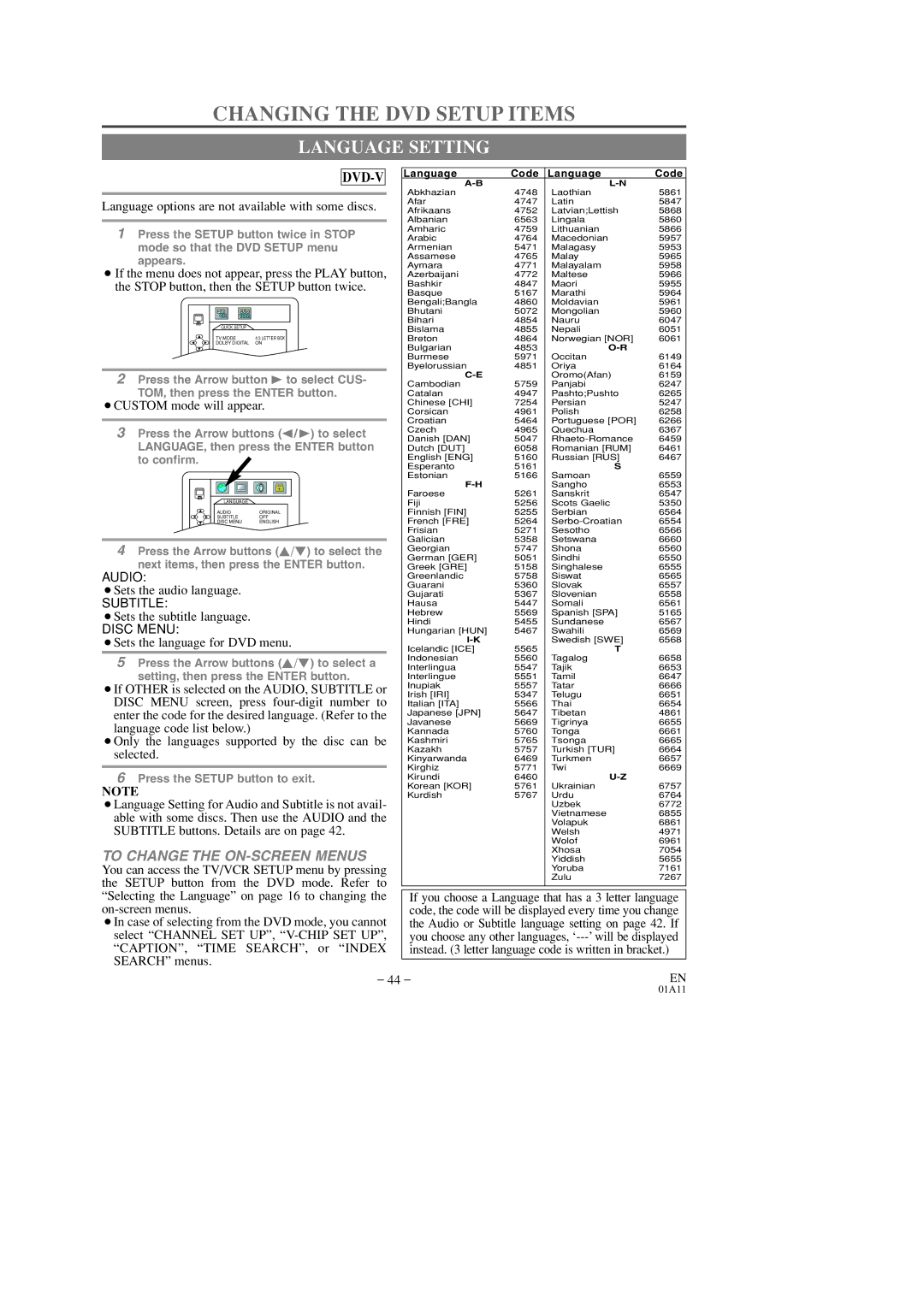 Emerson EWC27T3, EWC19T3, EWC19T3, EWC27T3 owner manual Changing the DVD Setup Items, Language Setting 