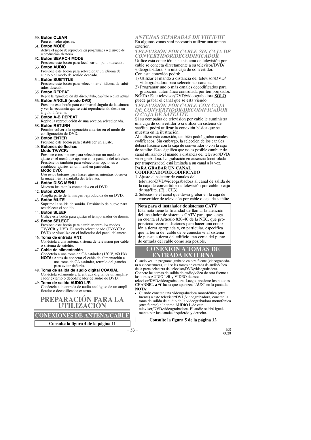 Emerson EWC19T3, EWC27T3, EWC27T3, EWC19T3 owner manual Preparación Para LA Utilización, Conexión a Tomas DE Entrada Externa 