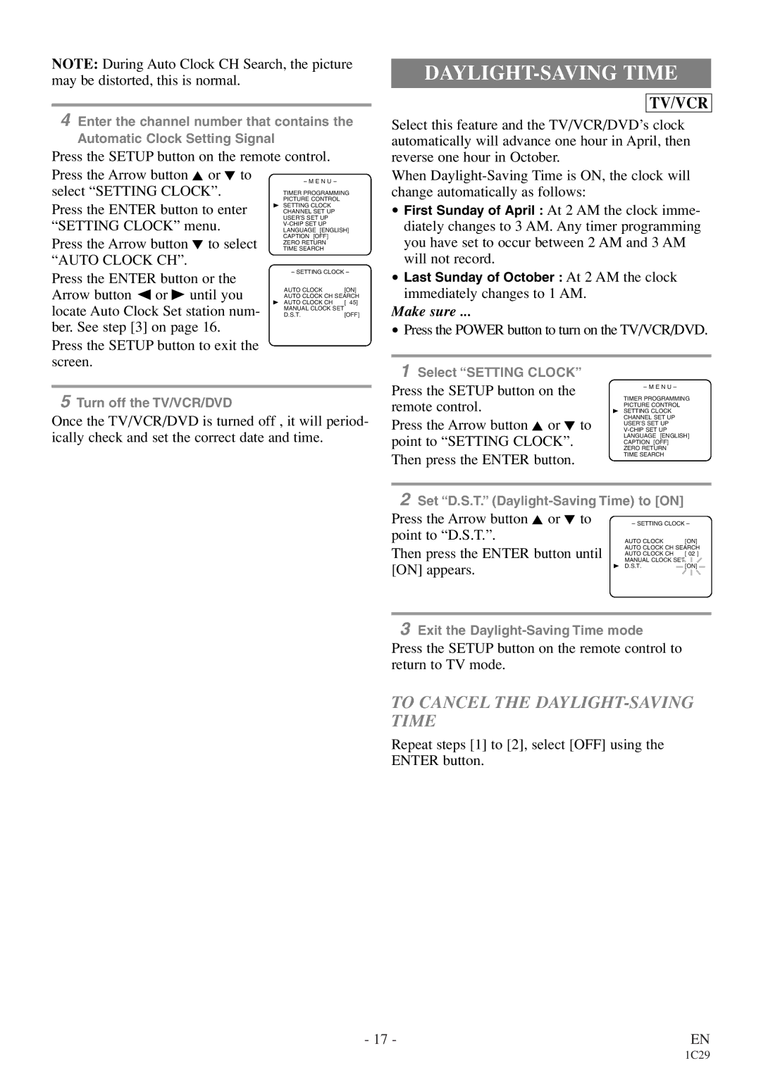 Emerson EWC27T4 owner manual To Cancel the DAYLIGHT-SAVING Time 