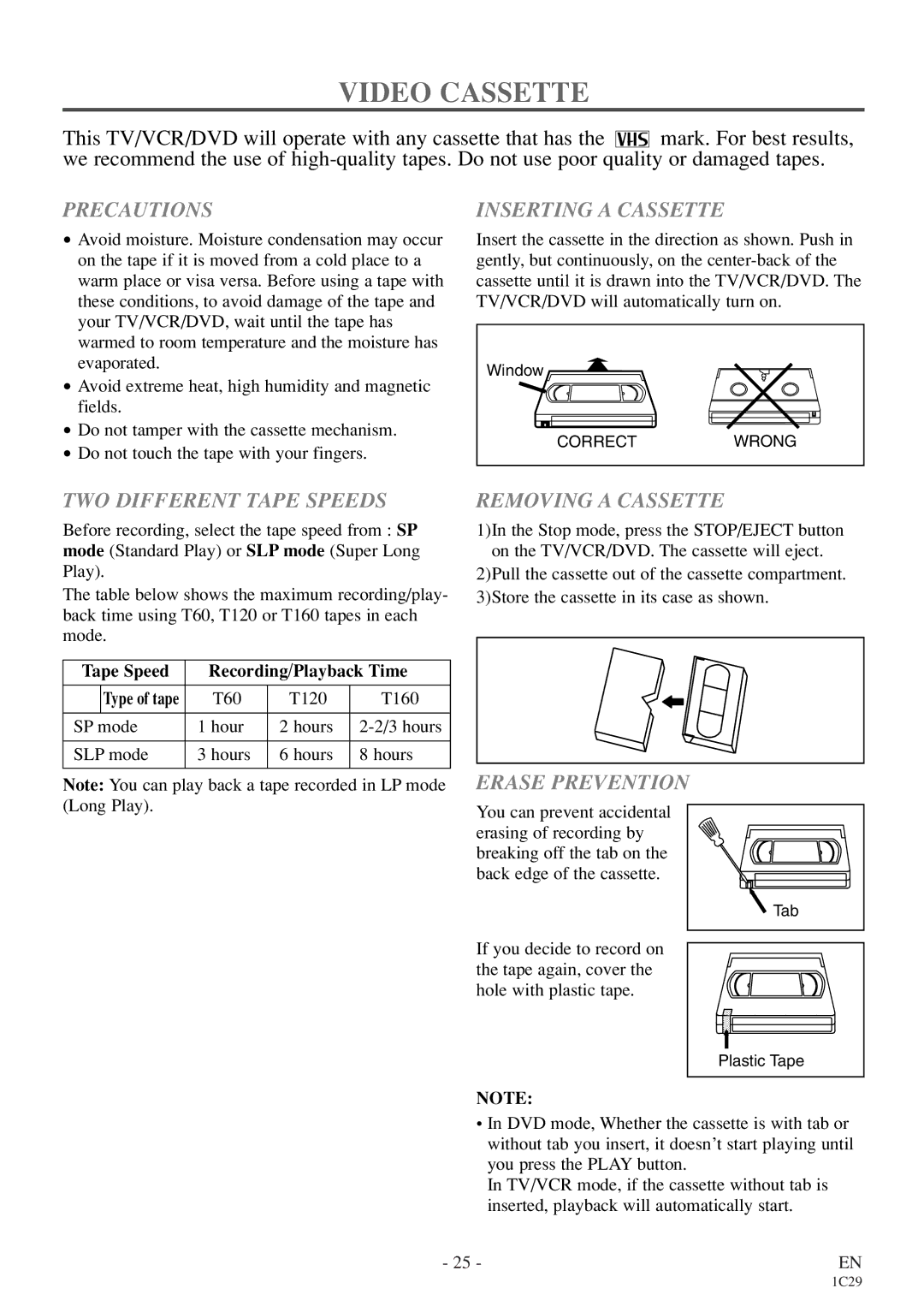 Emerson EWC27T4 owner manual Video Cassette 