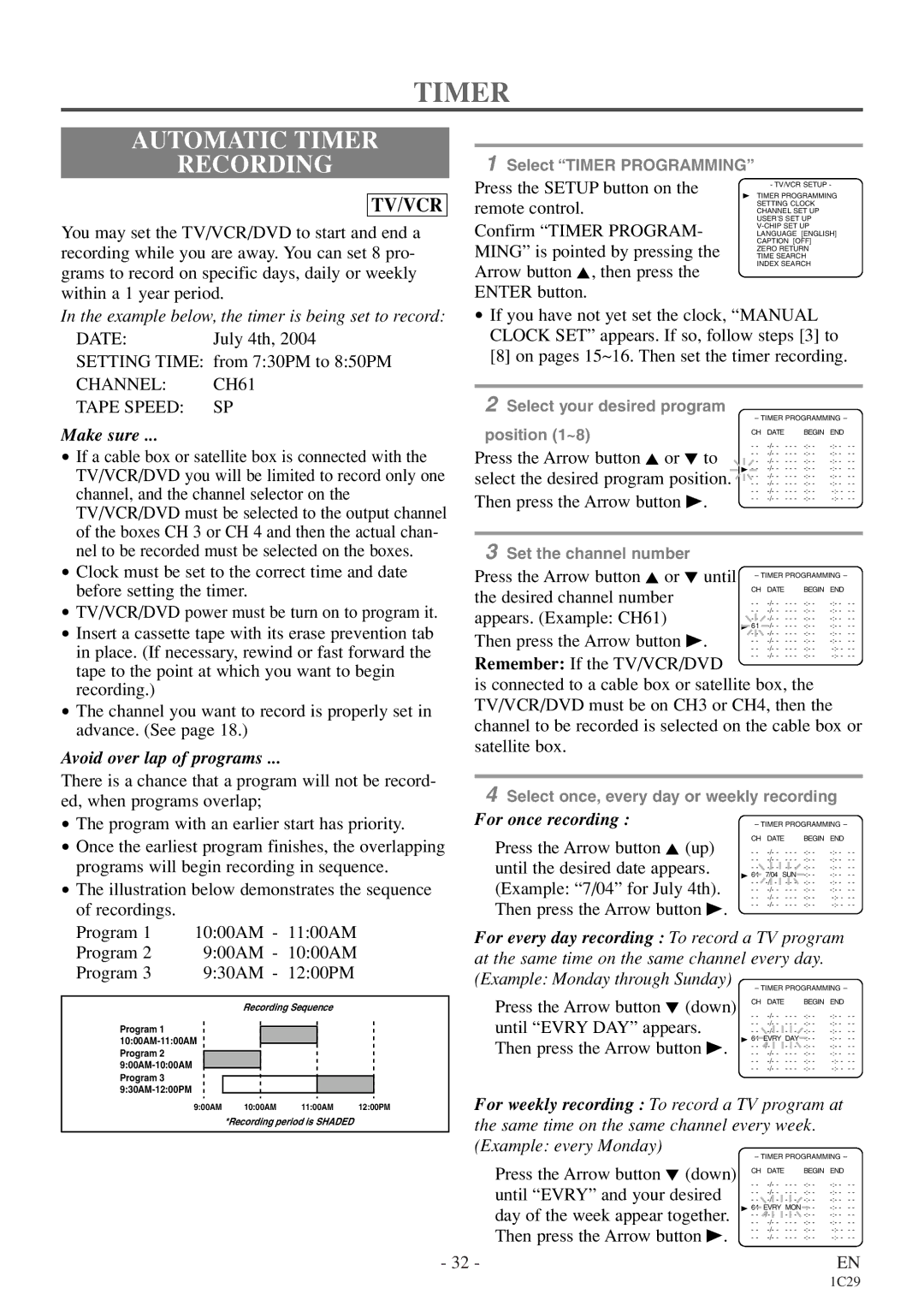 Emerson EWC27T4 owner manual Automatic Timer Recording, Channel CH61 Tape Speed SP 