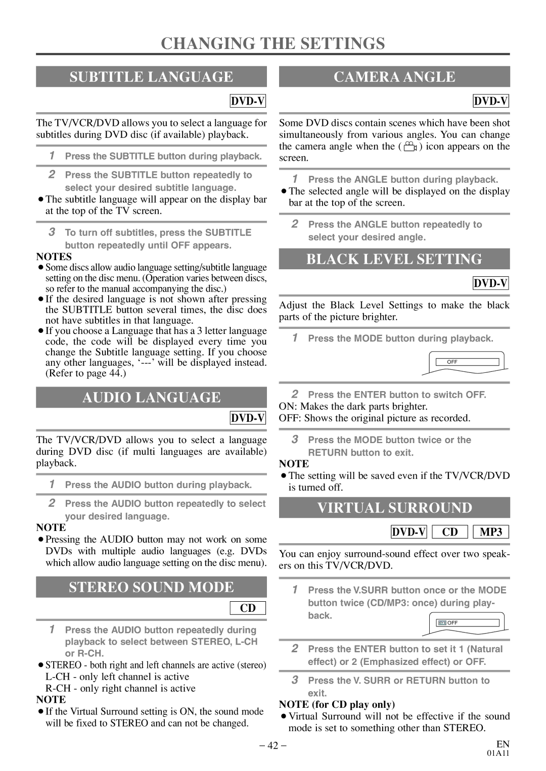 Emerson EWC27T4 owner manual Changing the Settings 