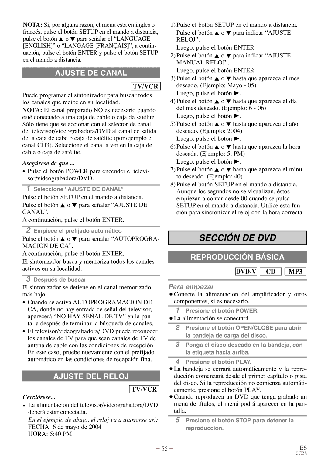 Emerson EWC27T4 owner manual Ajuste DE Canal, Macion DE CA 