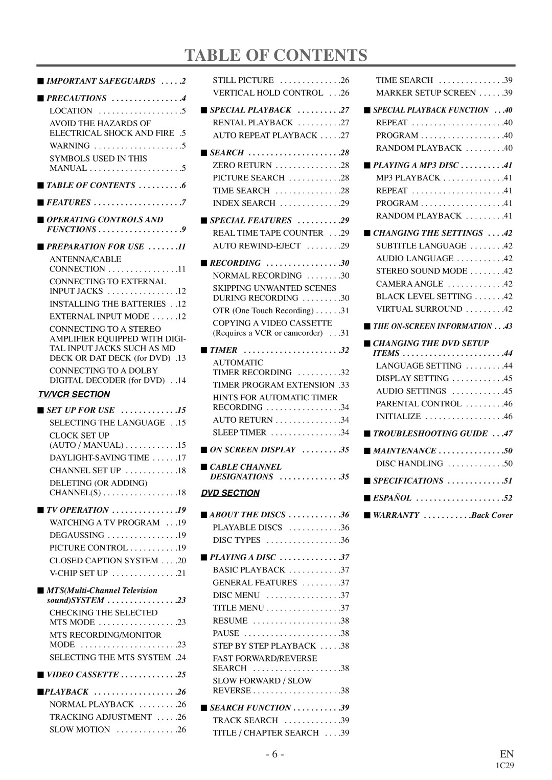 Emerson EWC27T4 owner manual Table of Contents 