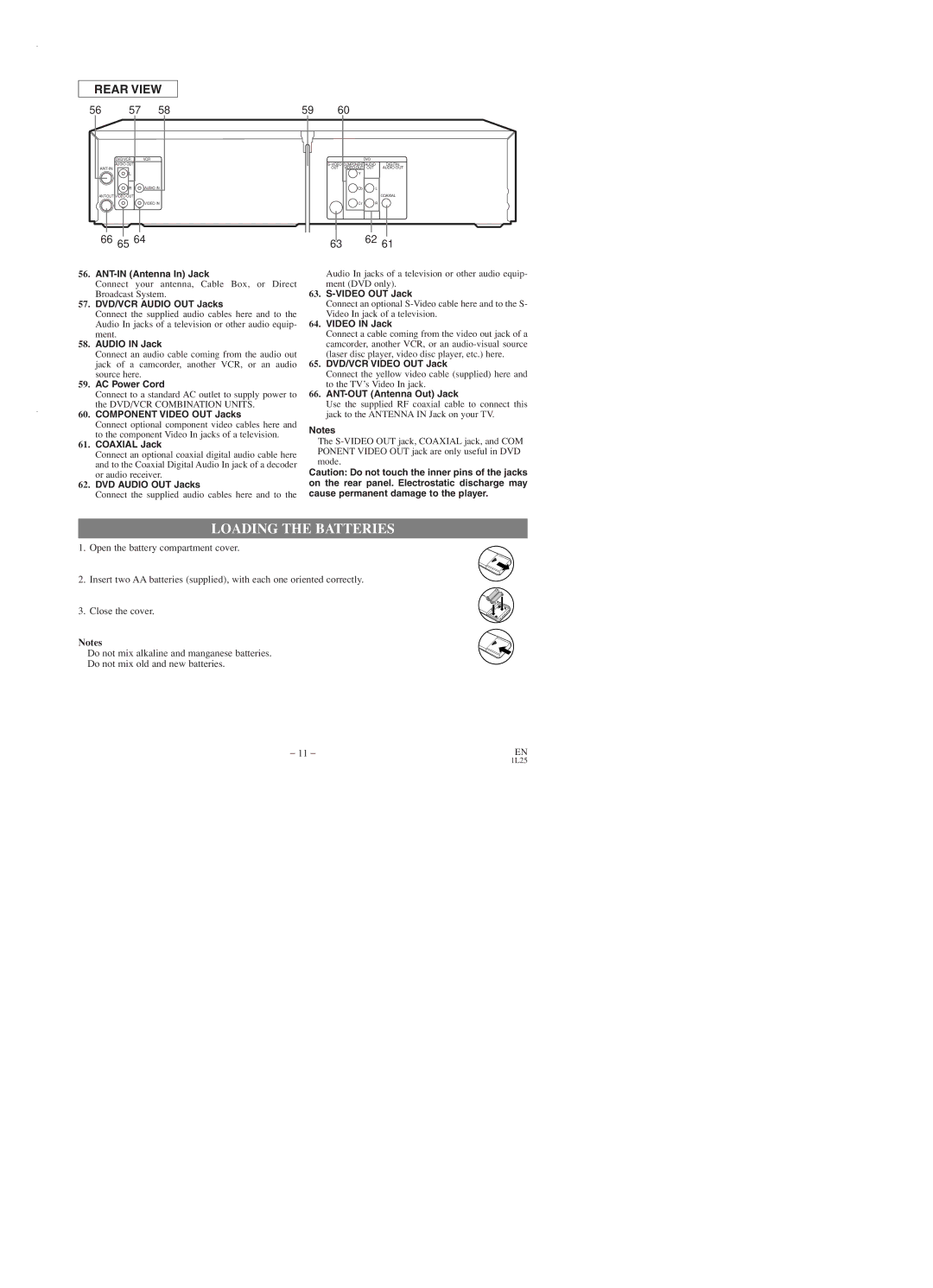 Emerson EWD2003 owner manual Loading the Batteries, Connect your antenna, Cable Box, or Direct Broadcast System 