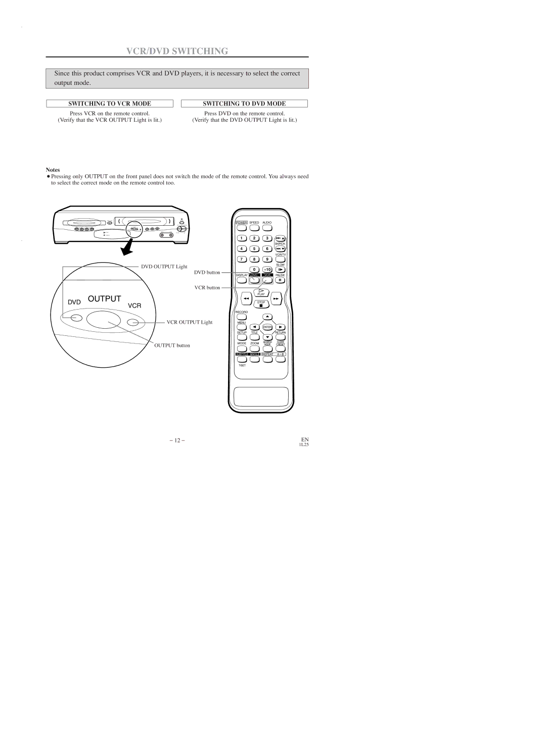 Emerson EWD2003 owner manual VCR/DVD Switching, Switching to DVD Mode 