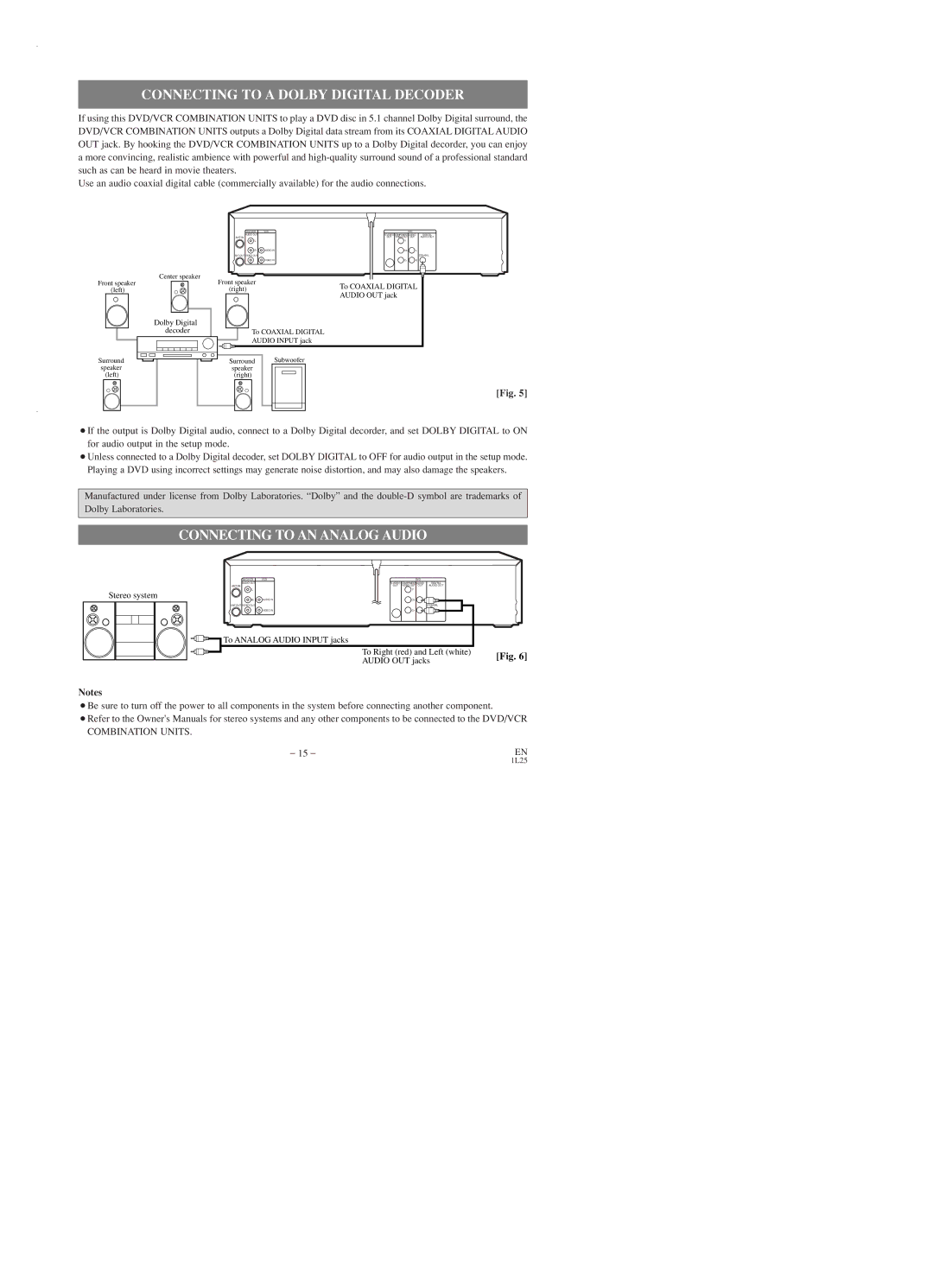 Emerson EWD2003 owner manual Connecting to a Dolby Digital Decoder, Connecting to AN Analog Audio 