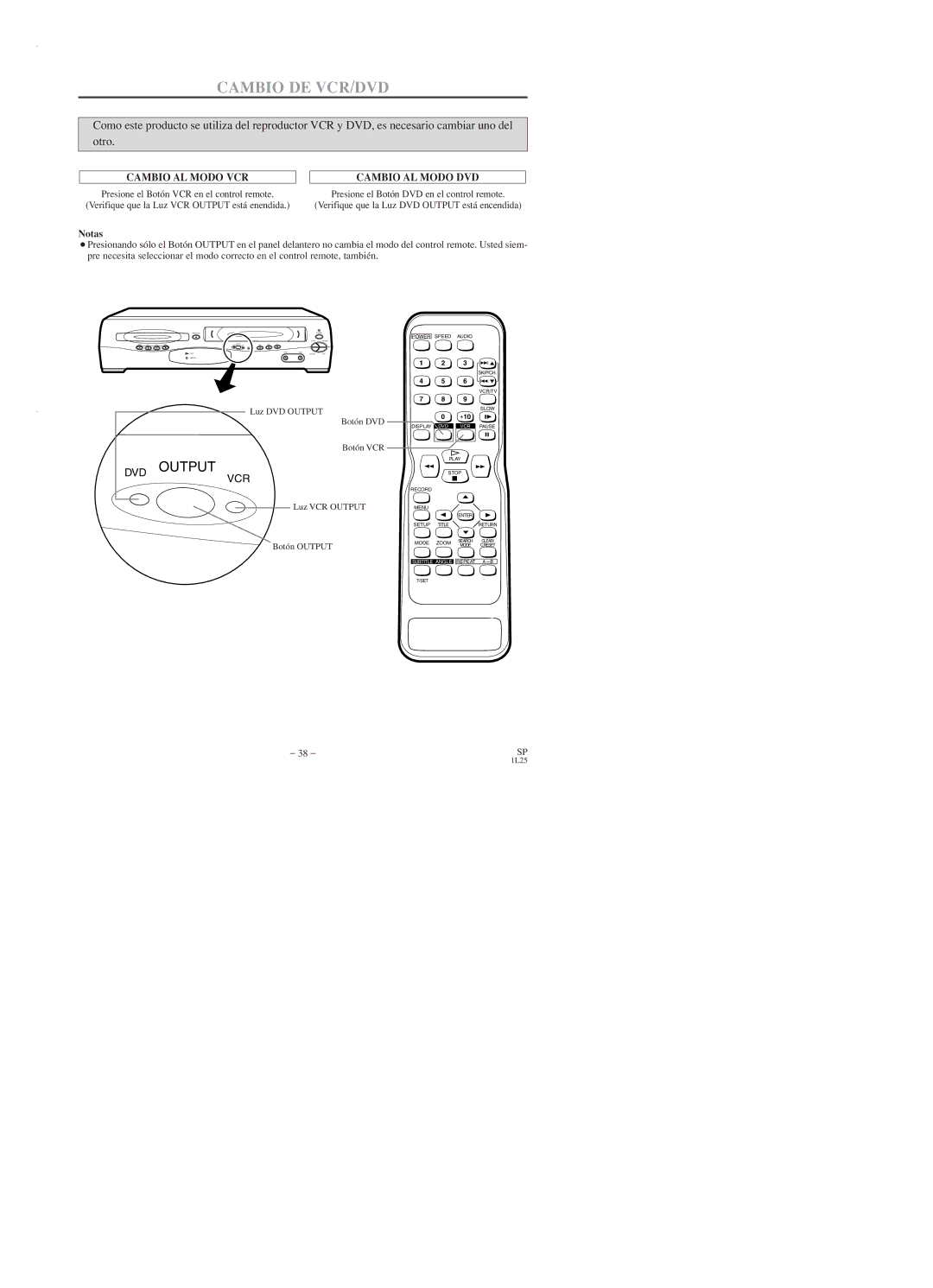 Emerson EWD2003 owner manual Cambio DE VCR/DVD, Cambio AL Modo VCR 