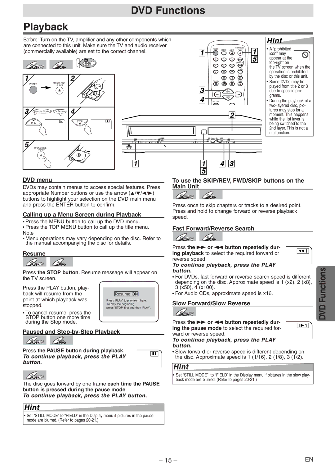 Emerson EWD2004 owner manual DVD Functions Playback 