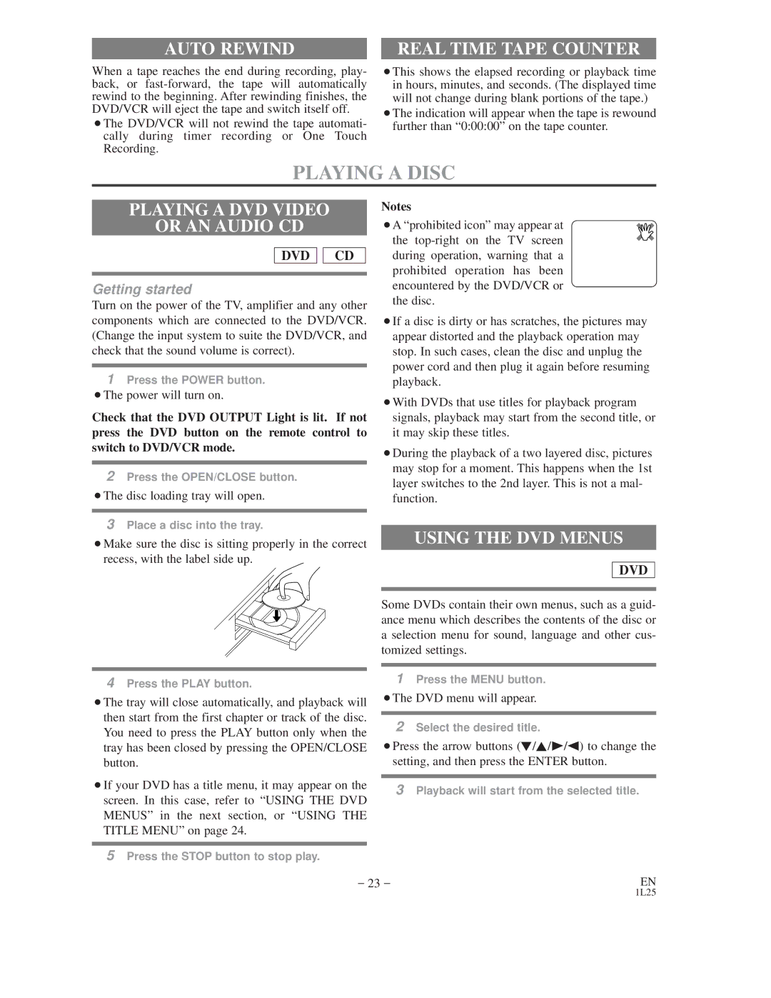 Emerson EWD2202 owner manual Playing a Disc, Auto Rewind, Playing a DVD Video Or AN Audio CD, Using the DVD Menus 