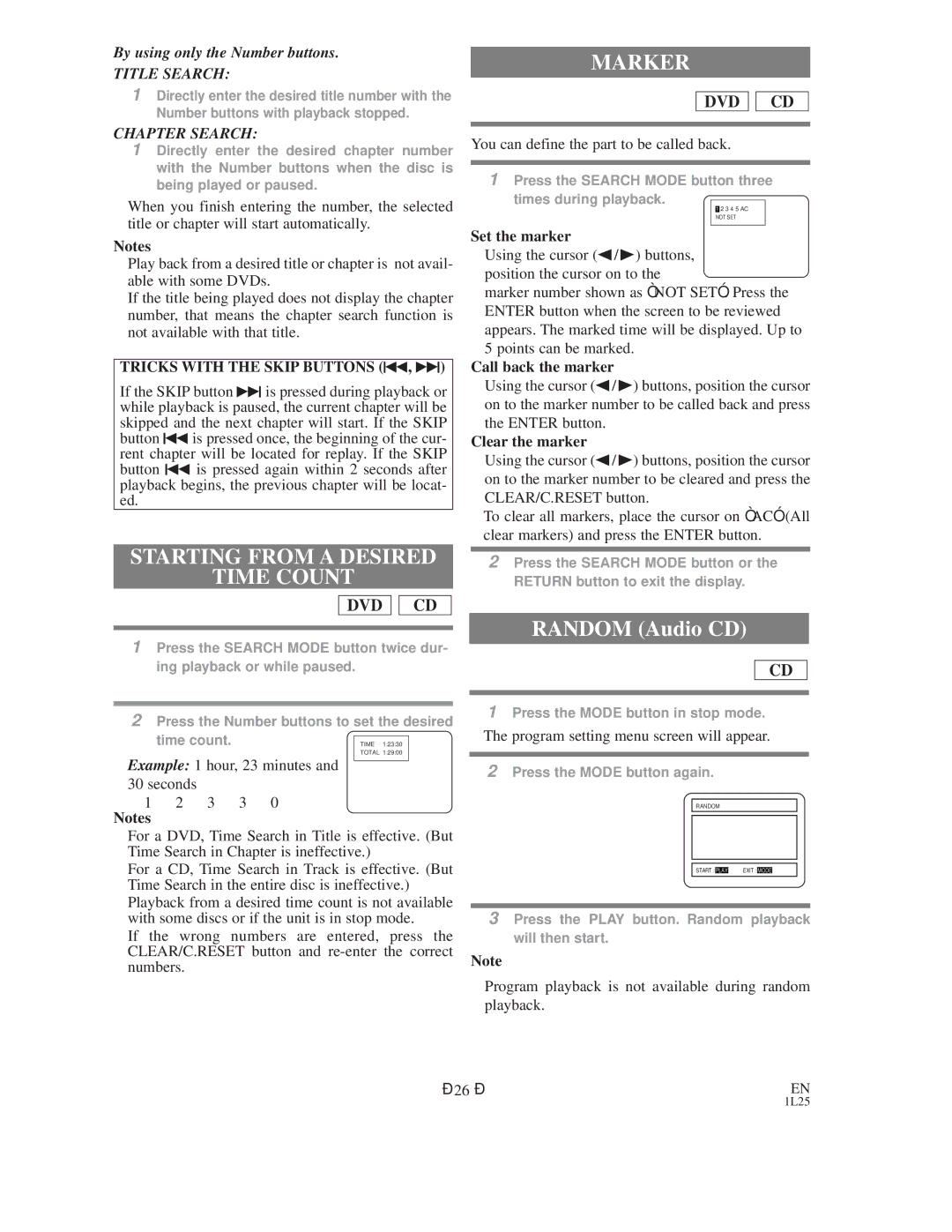 Emerson EWD2202 Starting from a Desired Time Count, Marker, Set the marker, Call back the marker, Clear the marker 