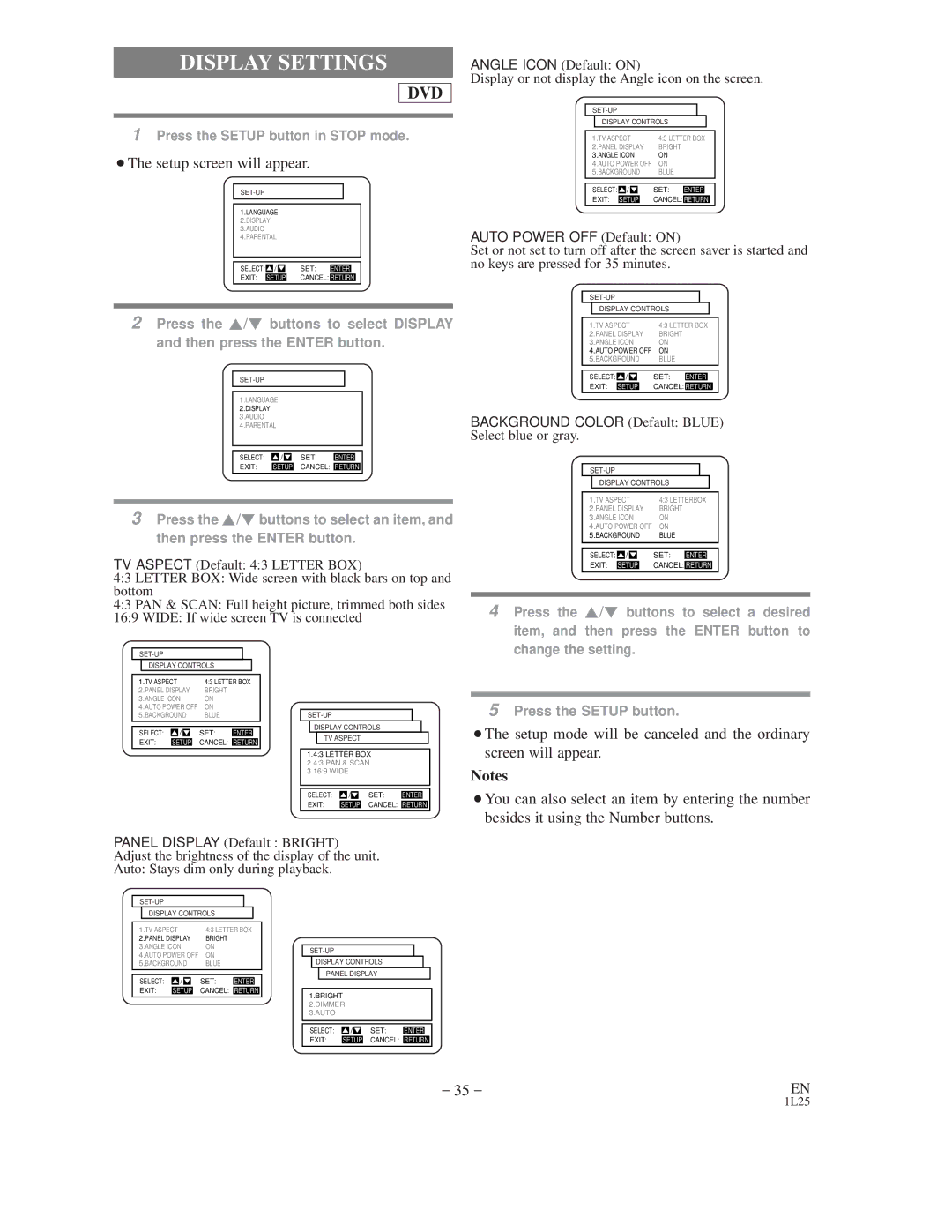 Emerson EWD2202 owner manual Display Settings, Auto Power OFF Default on 