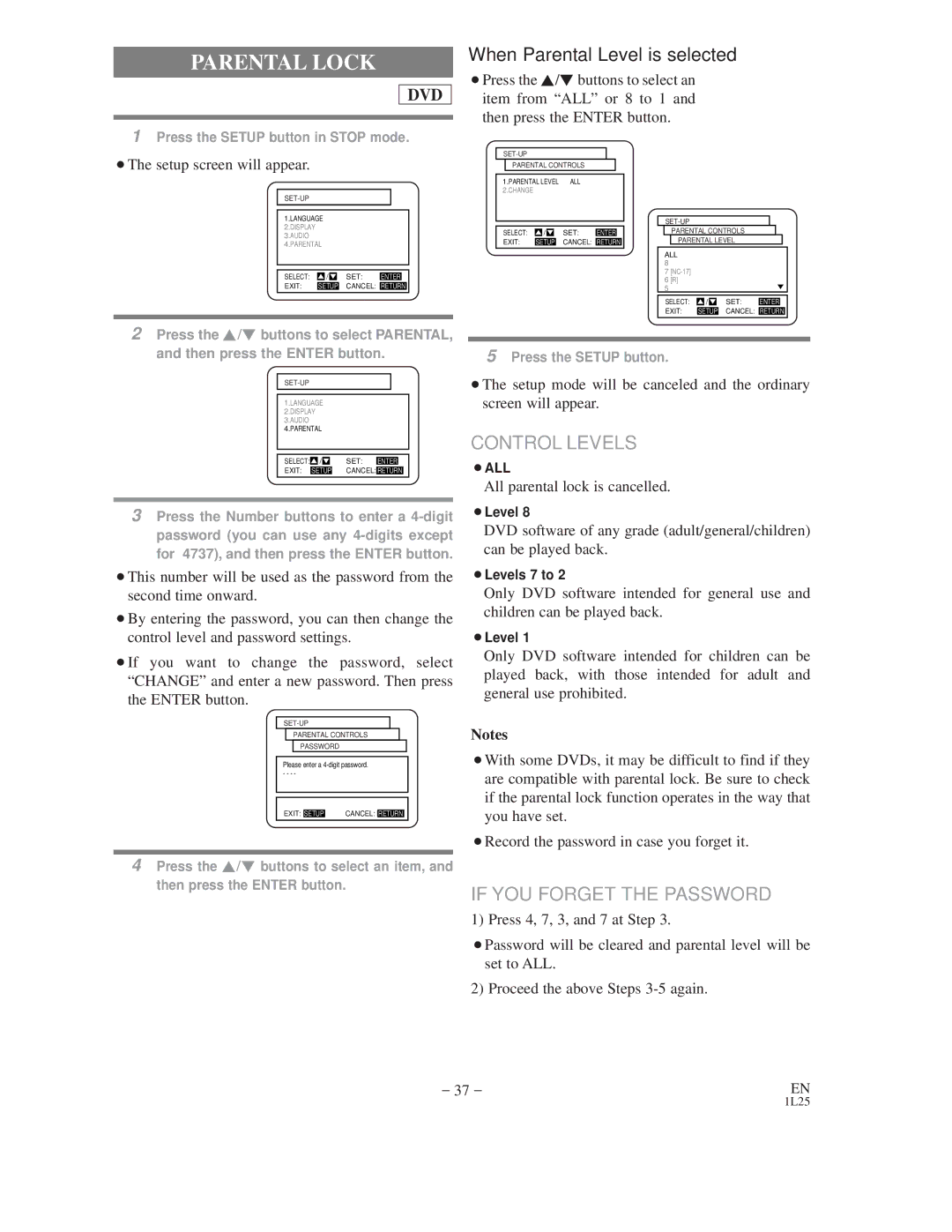 Emerson EWD2202 owner manual Parental Lock, All parental lock is cancelled 