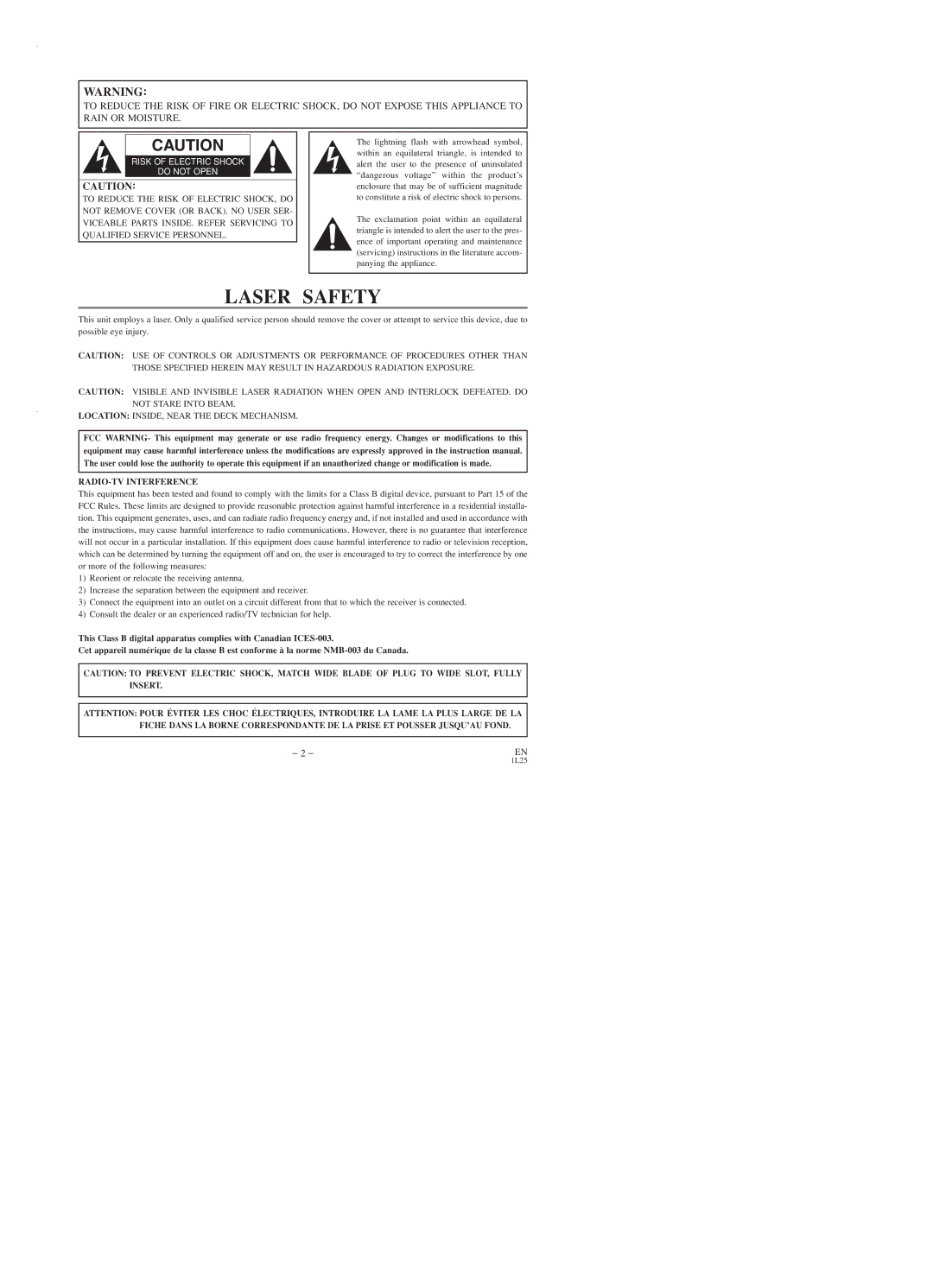 Emerson EWD2203 owner manual Laser Safety 