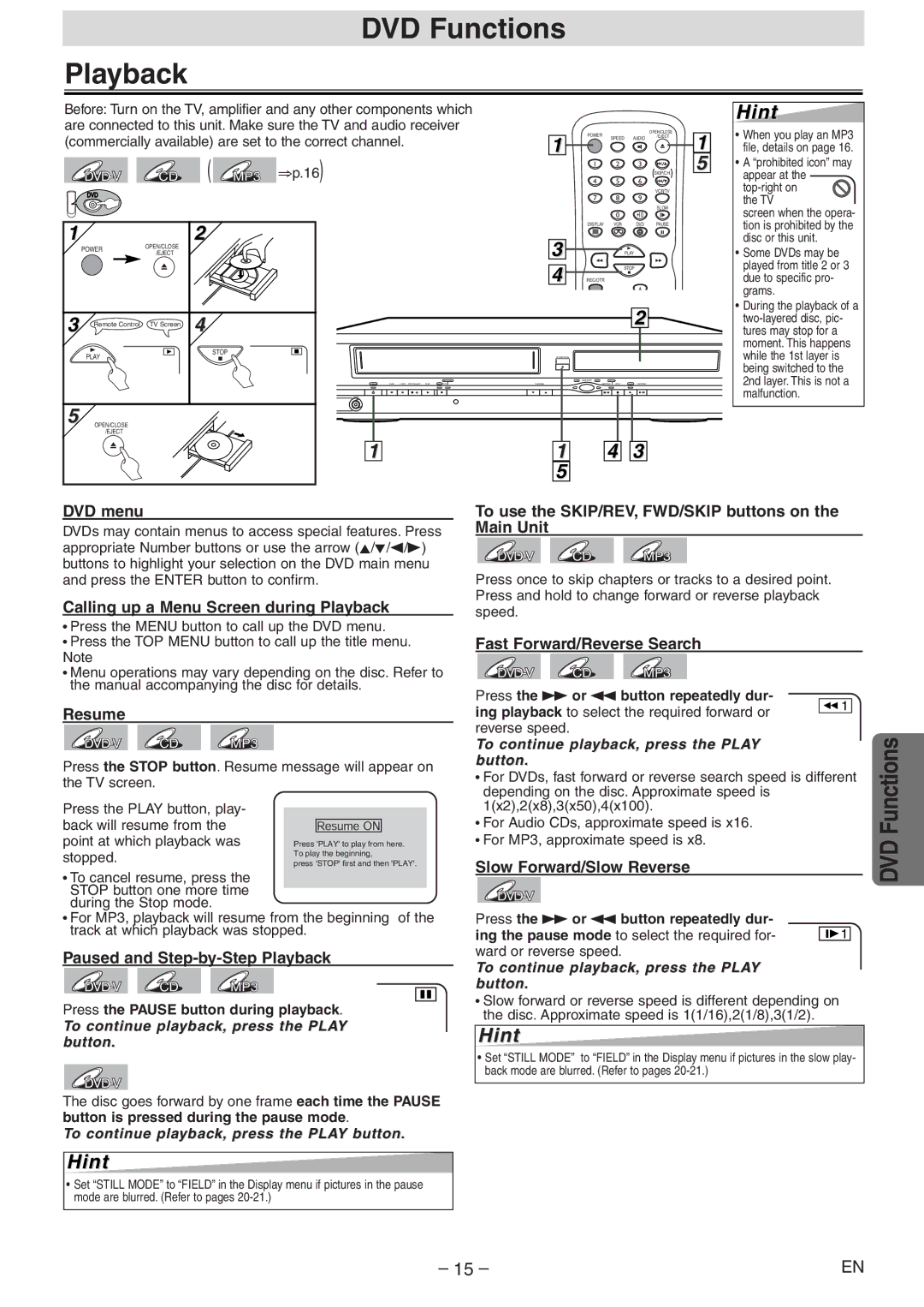 Emerson EWD2204 owner manual DVD Functions Playback 