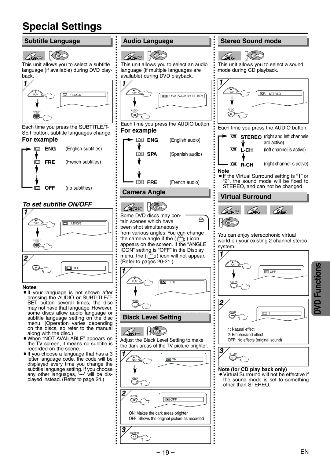 Emerson EWD2204 owner manual Special Settings 