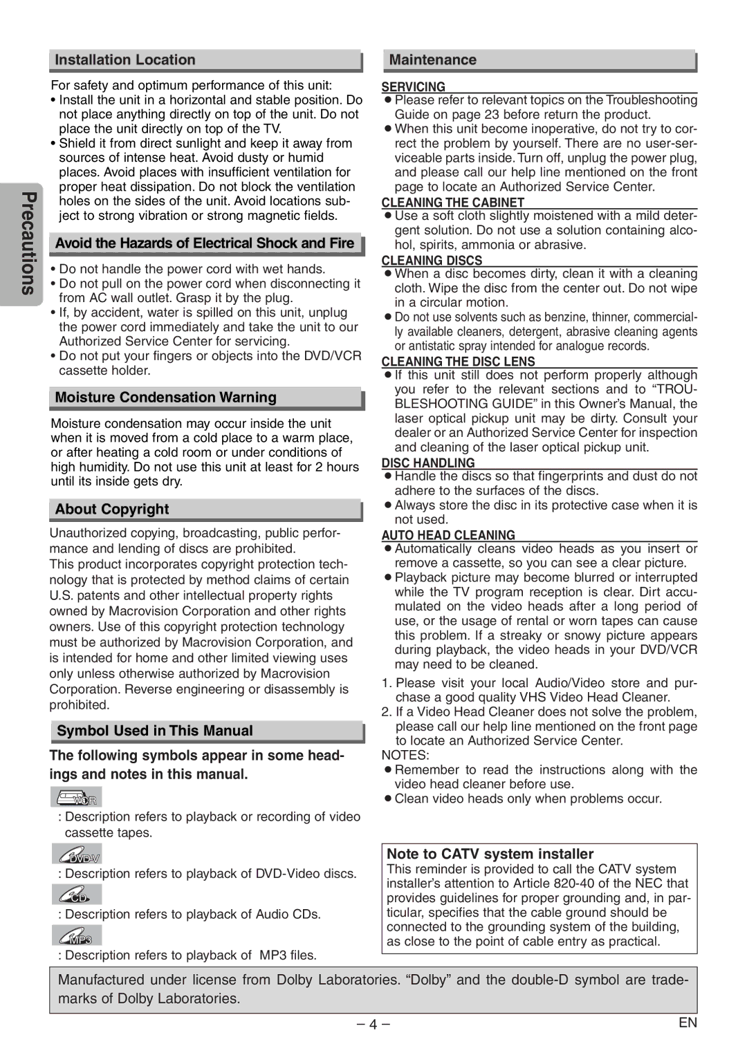 Emerson EWD2204 Installation Location Maintenance, Avoid the Hazards of Electrical Shock and Fire, About Copyright 