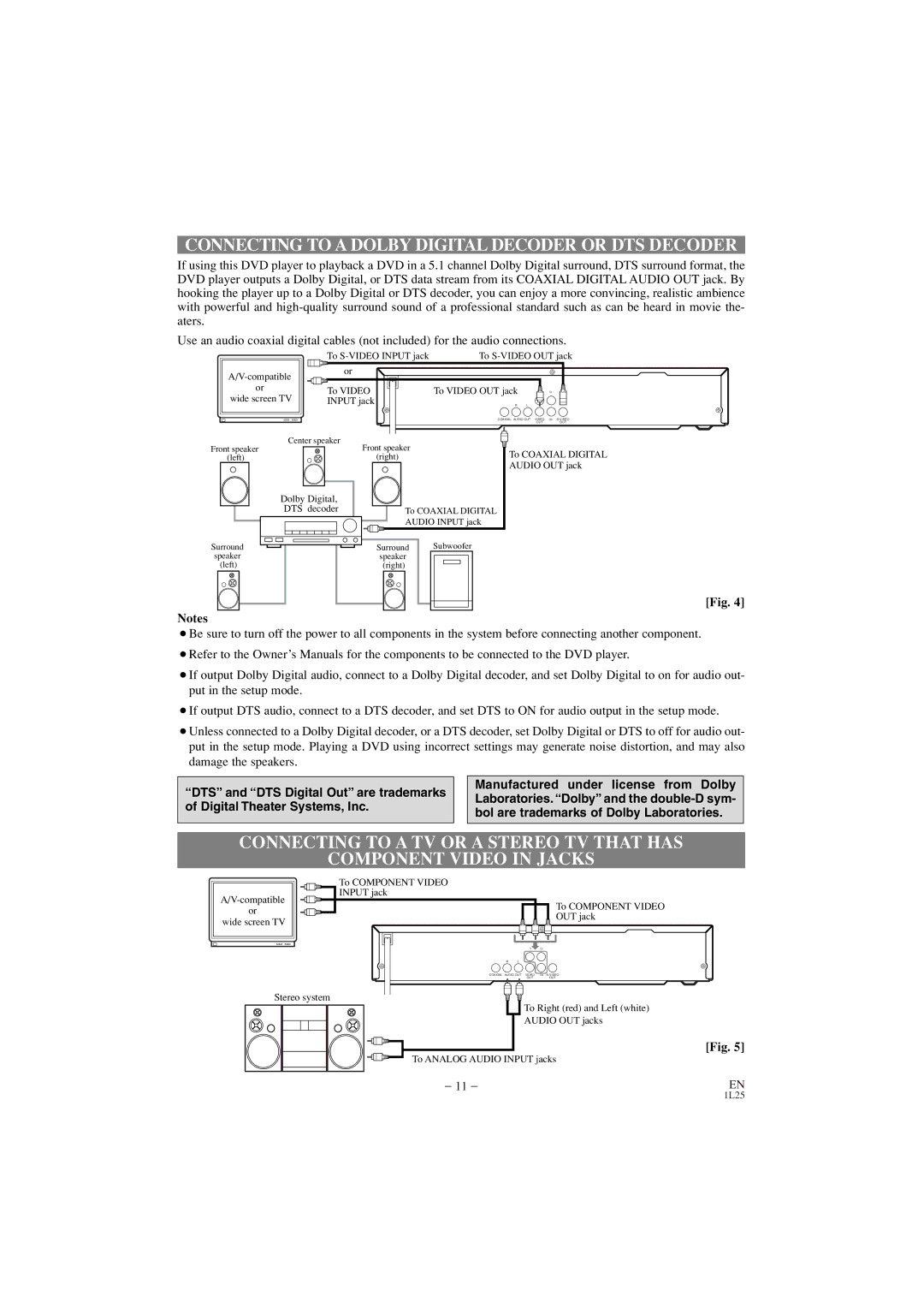 Emerson EWD7002 owner manual Connecting to a Dolby Digital Decoder or DTS Decoder 