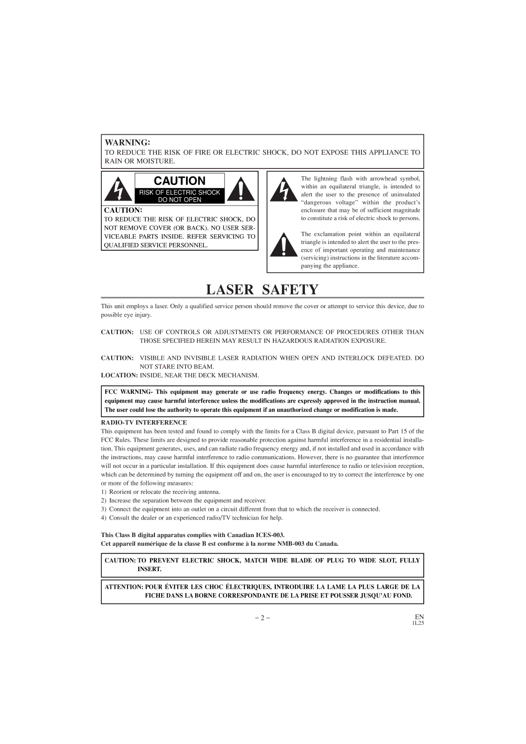 Emerson EWD7002 owner manual Laser Safety 