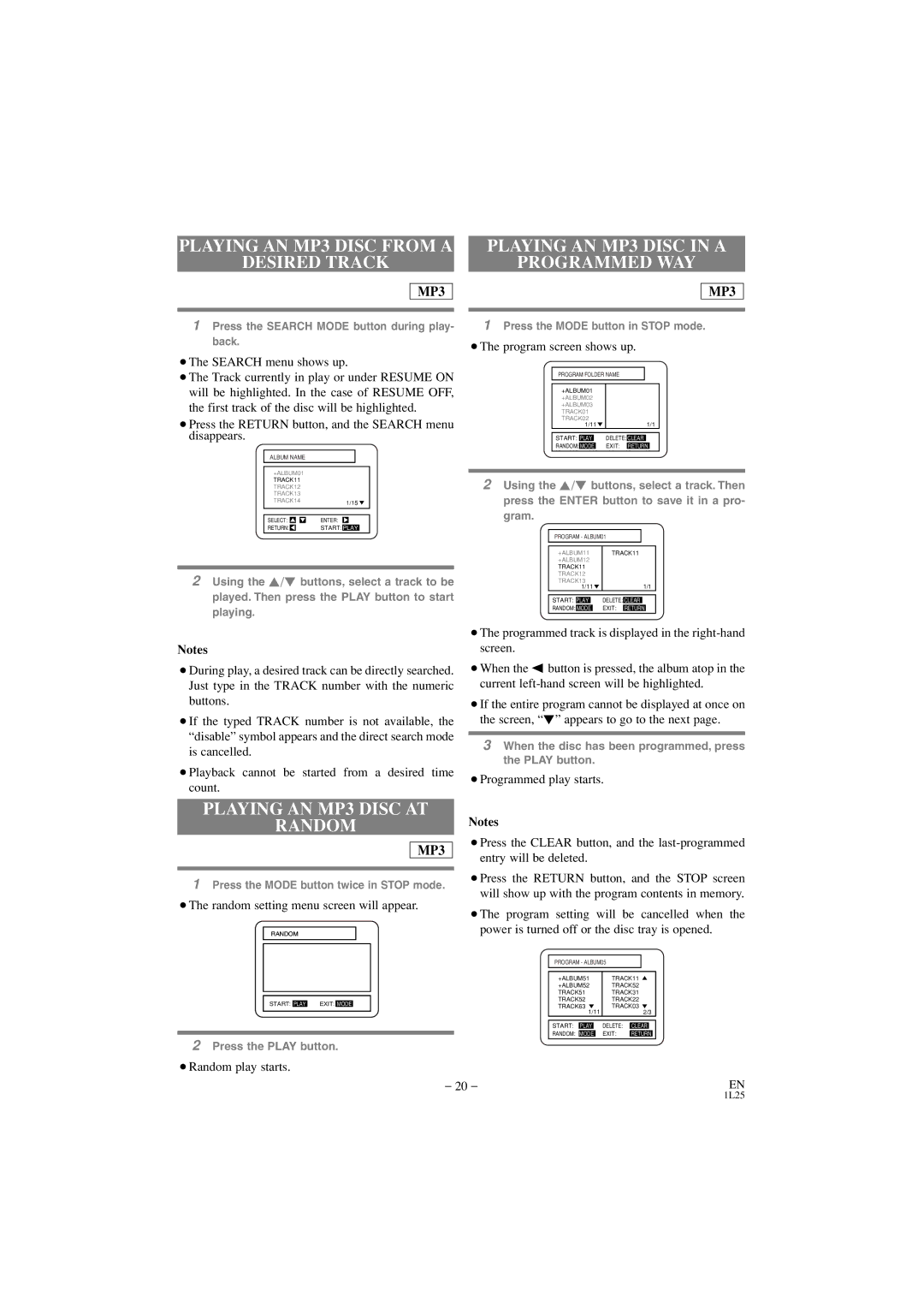 Emerson EWD7002 owner manual Playing AN MP3 Disc from a Desired Track, Playing AN MP3 Disc in a Programmed WAY 