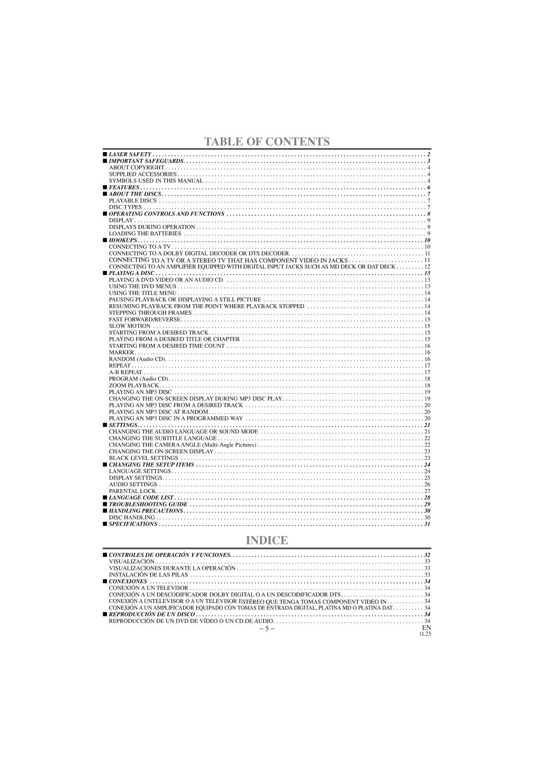 Emerson EWD7002 owner manual Table of Contents, Indice 