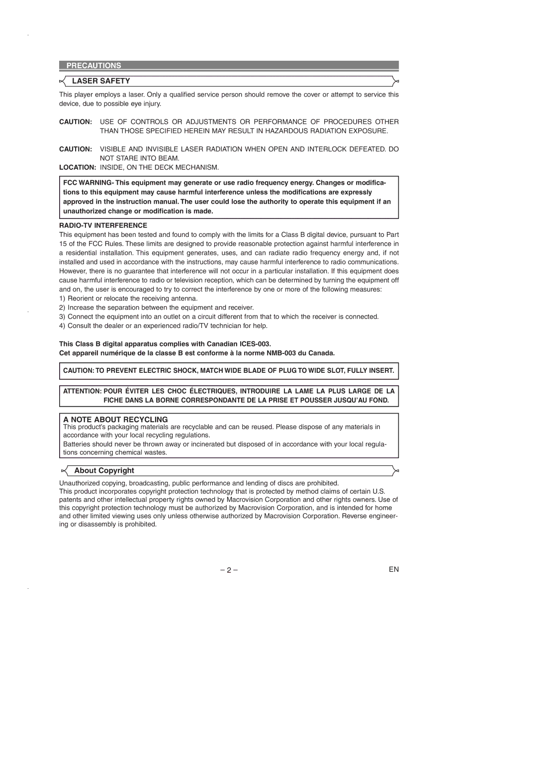 Emerson EWD7003 owner manual Precautions, About Copyright, RADIO-TV Interference 