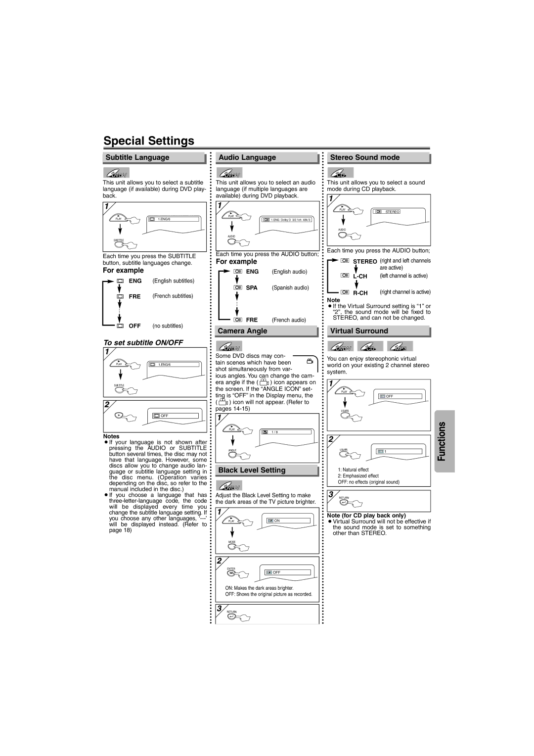 Emerson EWD7004 owner manual Special Settings 