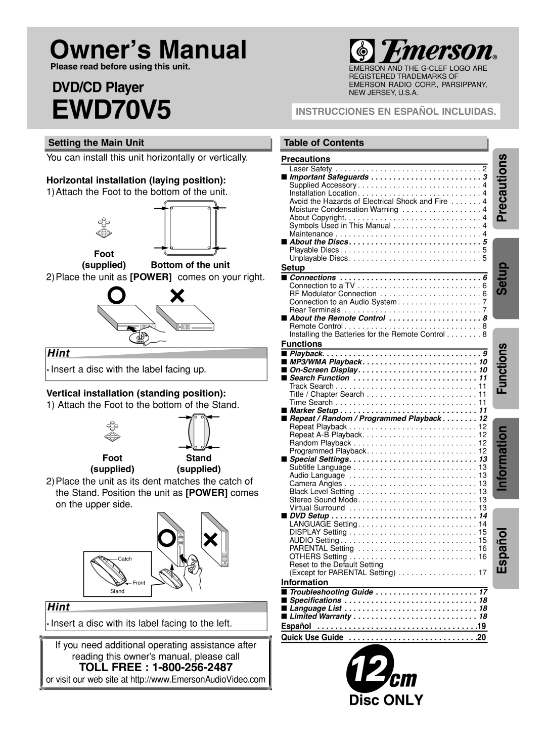 Emerson EWD70V5 owner manual Hint 