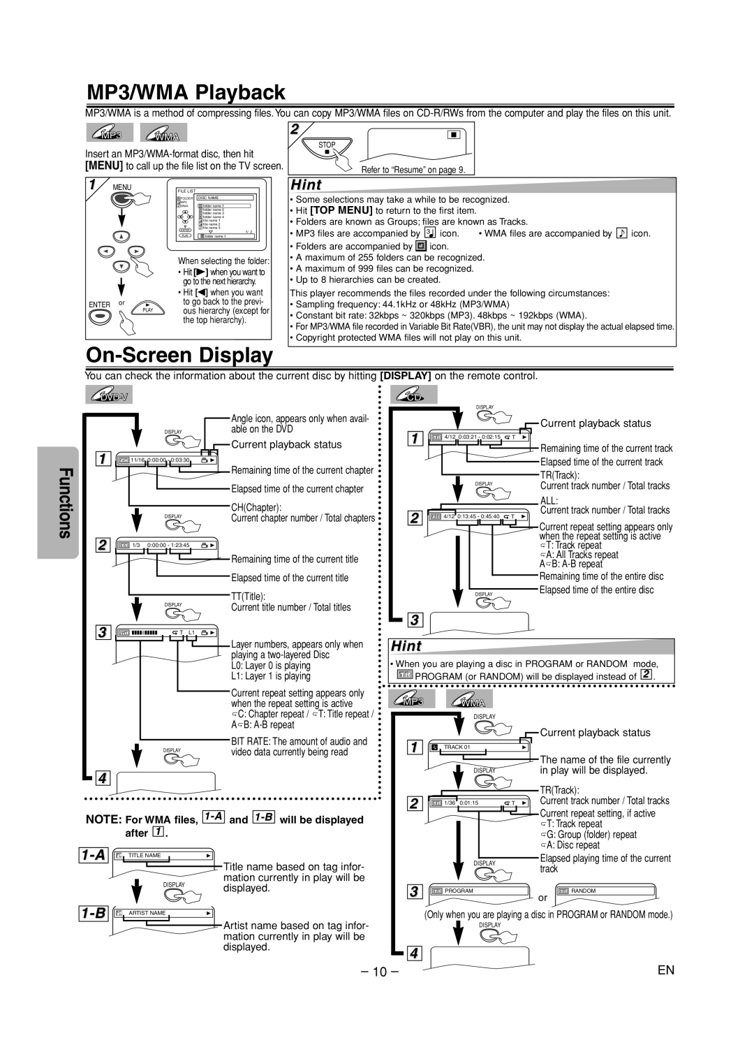 Emerson EWD70V5 owner manual On-Screen Display 