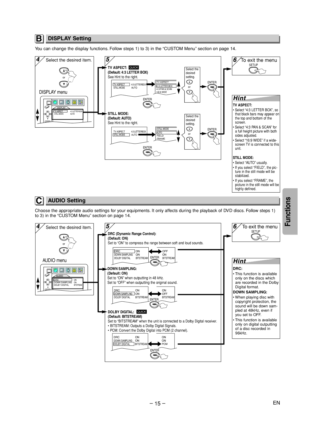 Emerson EWD70V5 owner manual Display Setting, Audio Setting 