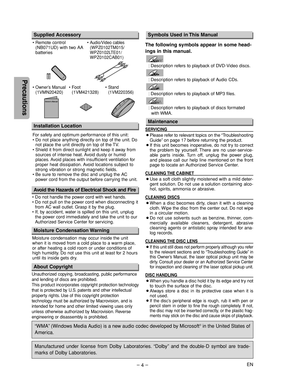 Emerson EWD70V5 Supplied Accessory, Installation Location, Avoid the Hazards of Electrical Shock and Fire, About Copyright 