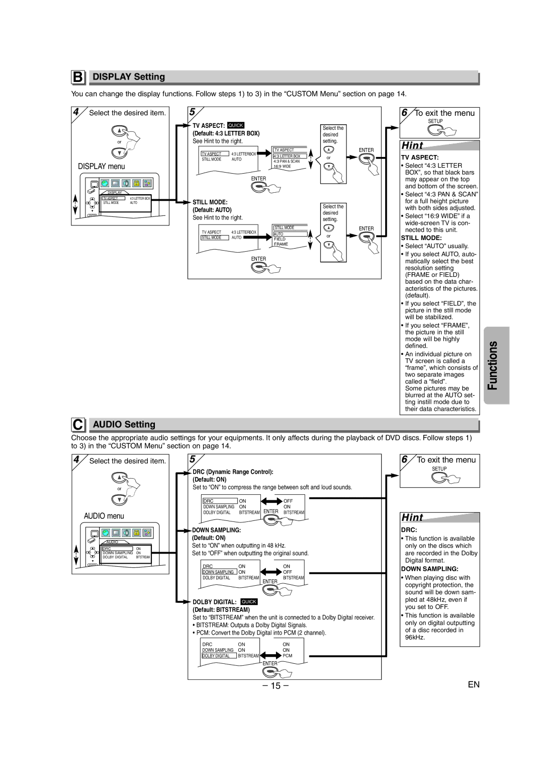 Emerson EWD70V5SK owner manual Display Setting, Audio Setting 