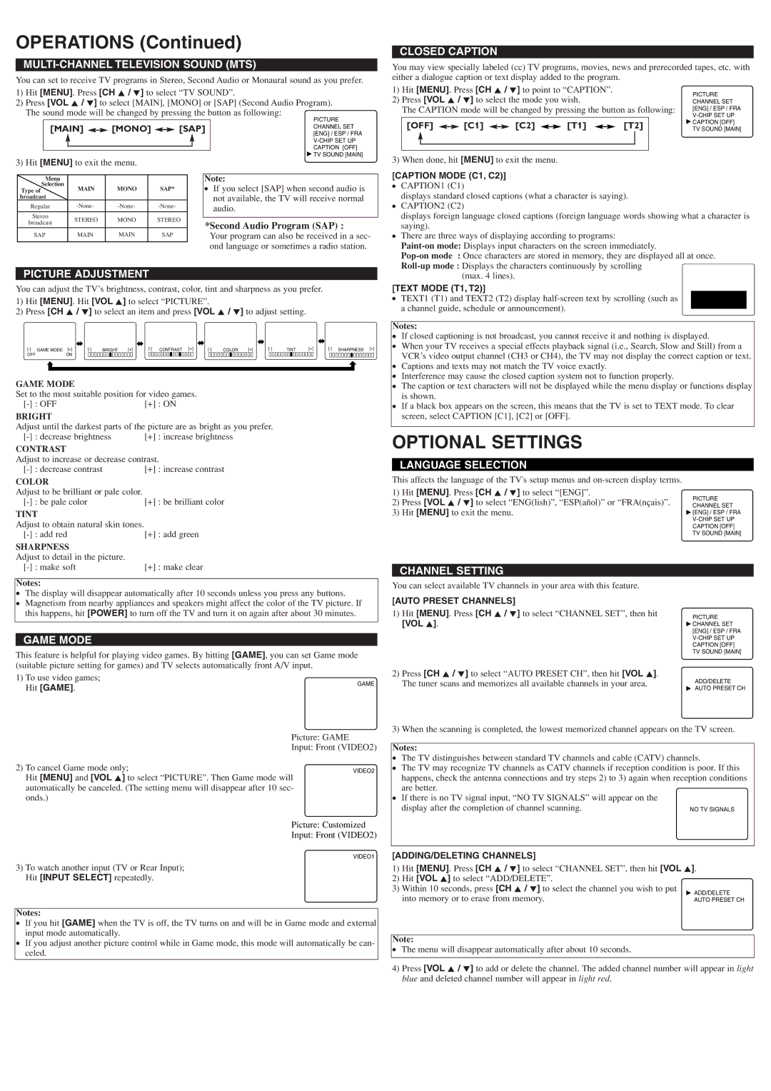 Emerson EWF2004A owner manual Operations, Optional Settings 