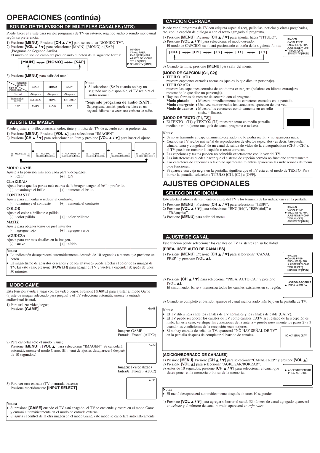 Emerson EWF2004A owner manual Operaciones continúa, Ajustes Opcionales 