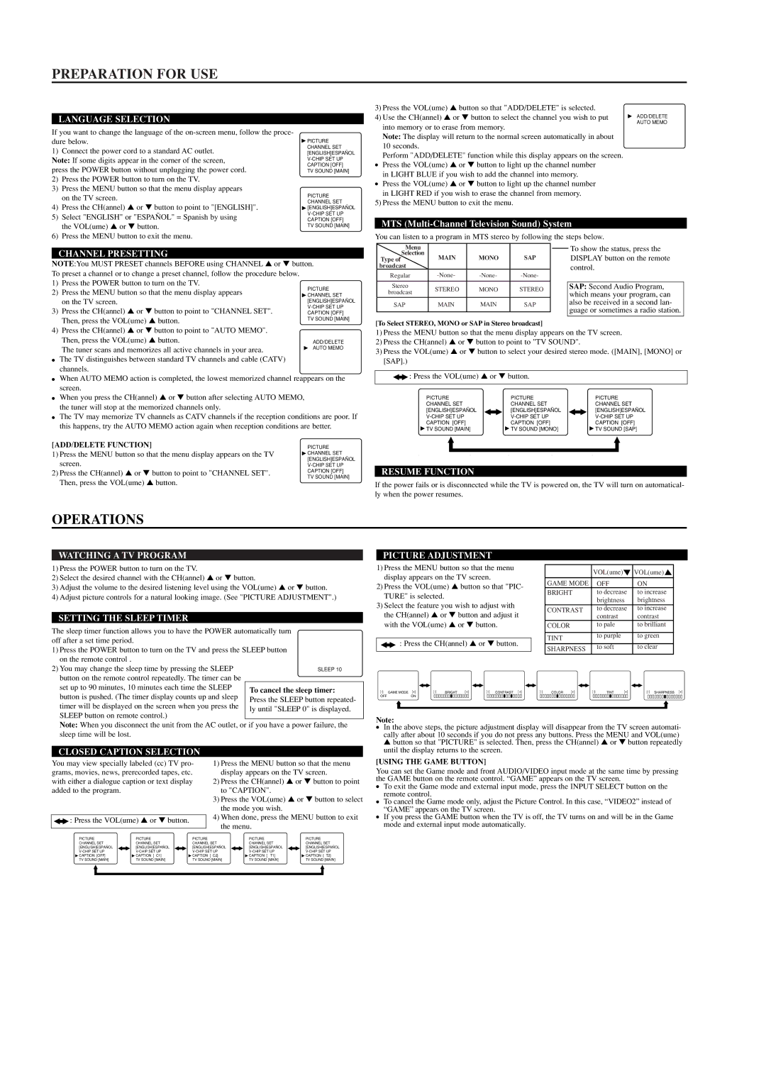 Emerson EWF2703 owner manual Preparation for USE, Operations 