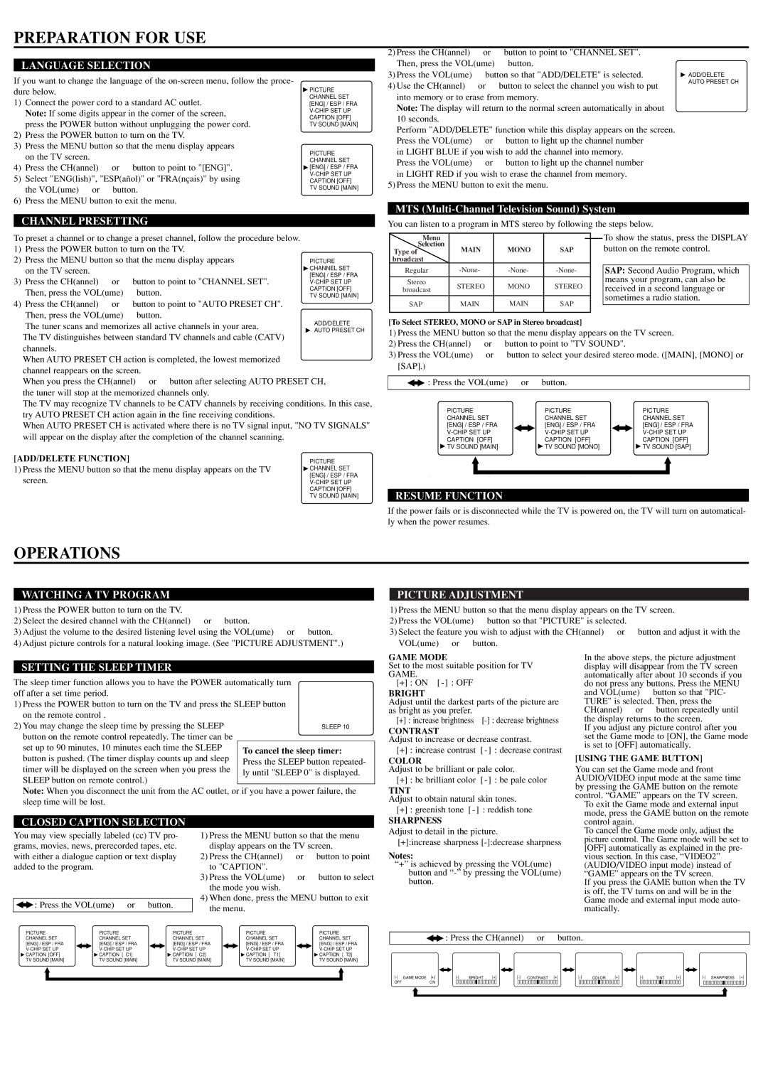 Emerson EWF2704 owner manual Preparation for USE, Operations 