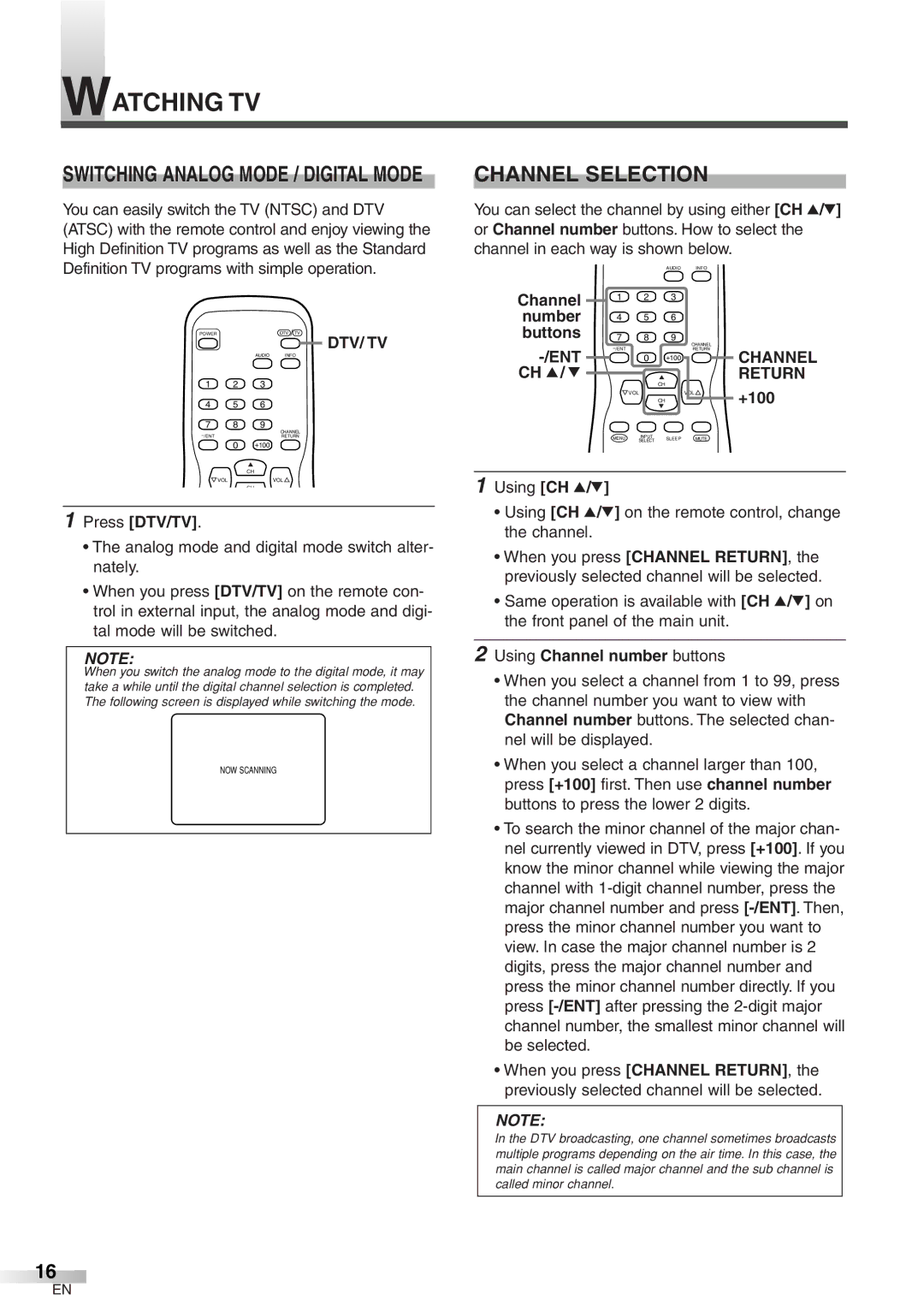 Emerson EWFG2705 owner manual Watching TV, Channel Selection, Dtv/ Tv, Return 