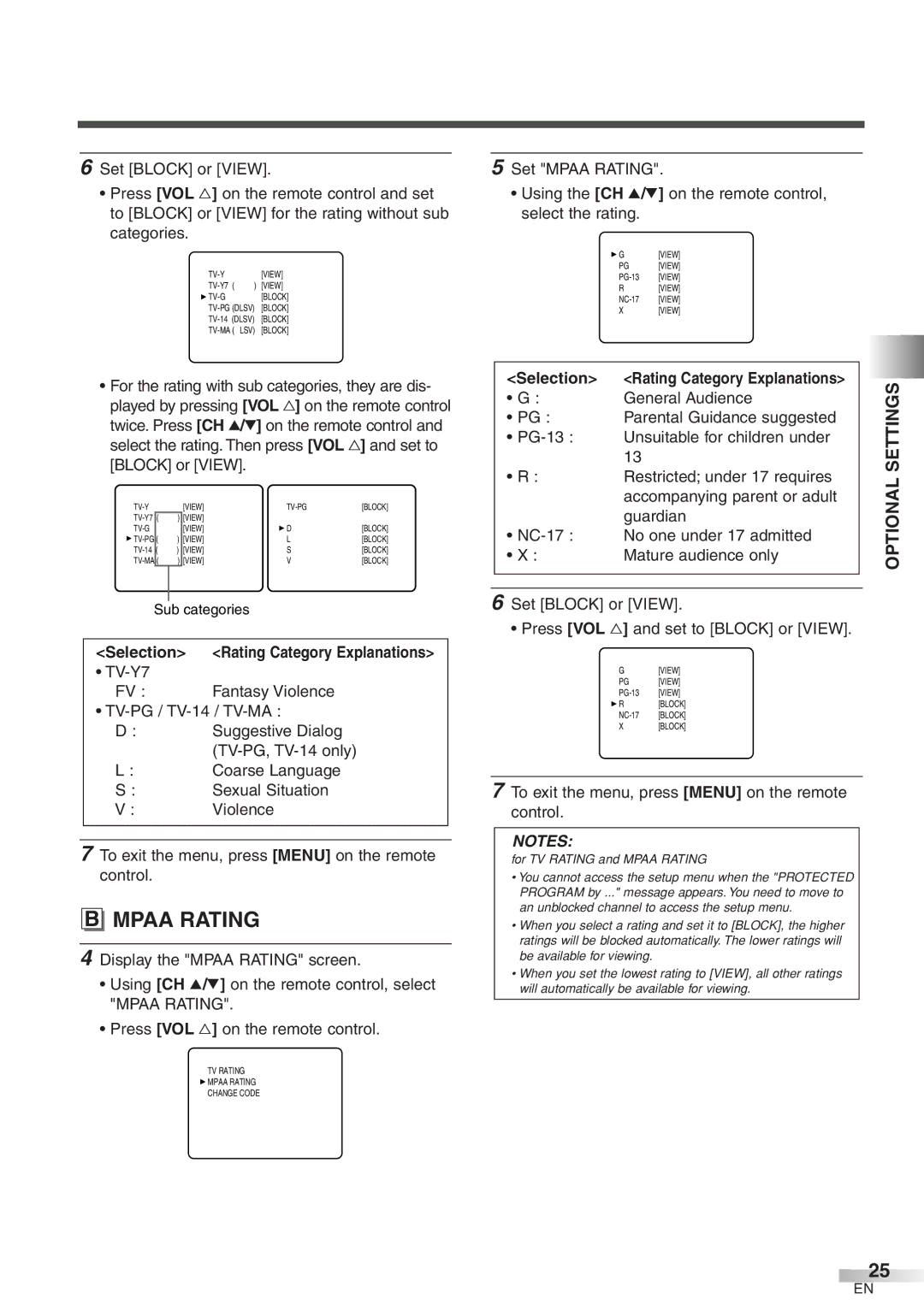 Emerson EWFG2705 owner manual Mpaa Rating, To exit the menu, press Menu on the remote control 