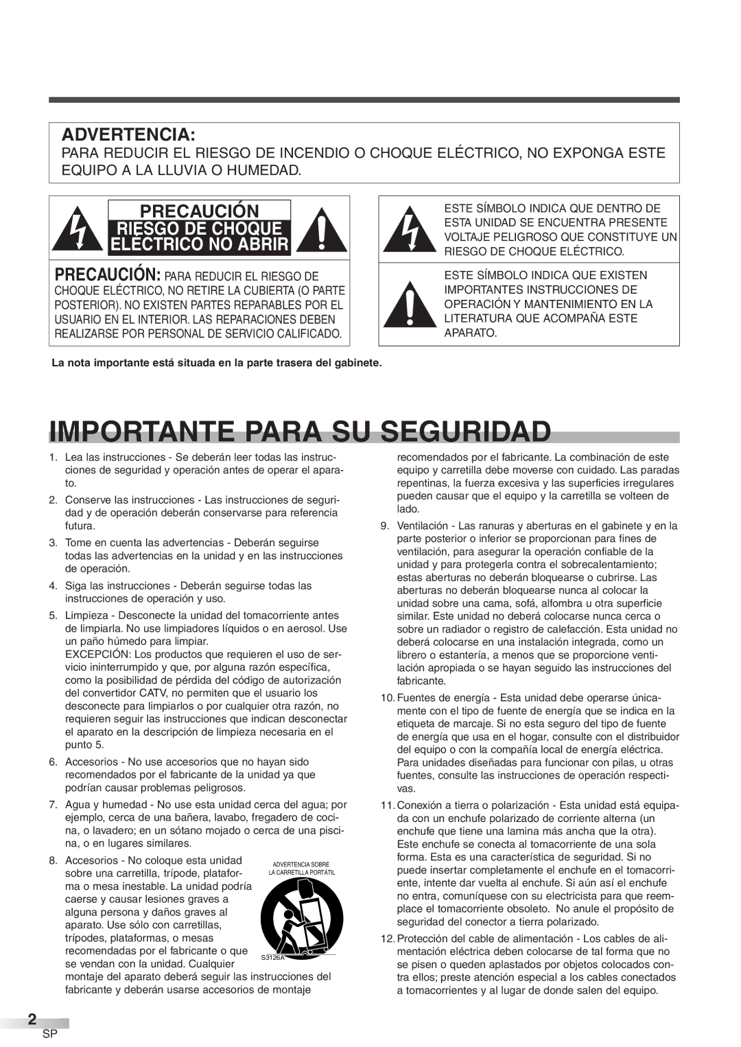 Emerson EWFG2705 owner manual Importante Para SU Seguridad 