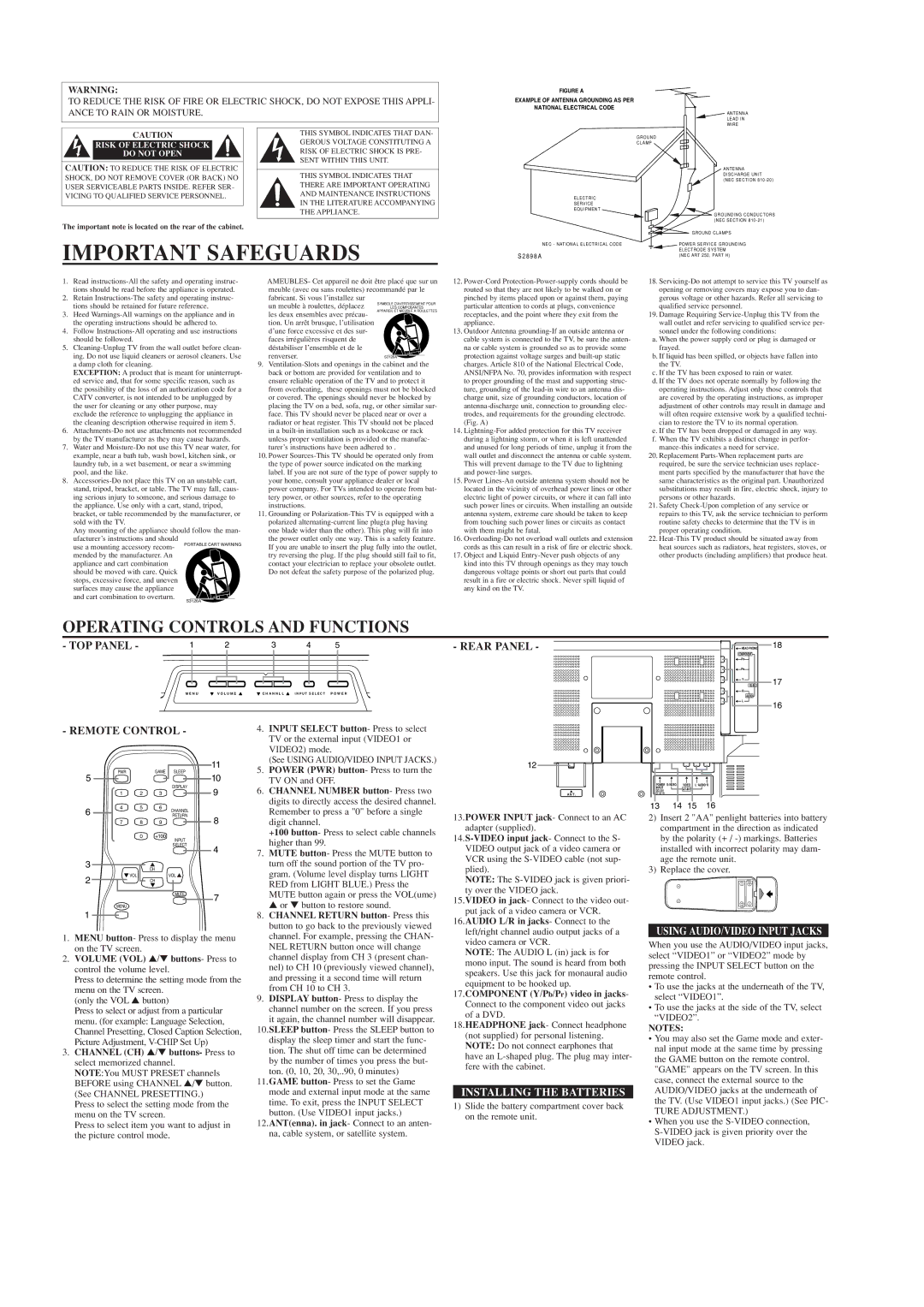 Emerson EWL1503 owner manual Installing the Batteries 