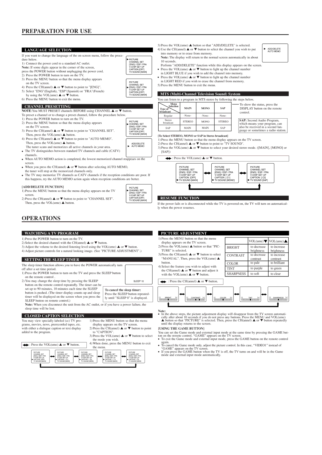 Emerson EWL1503 owner manual Preparation for USE, Operations 