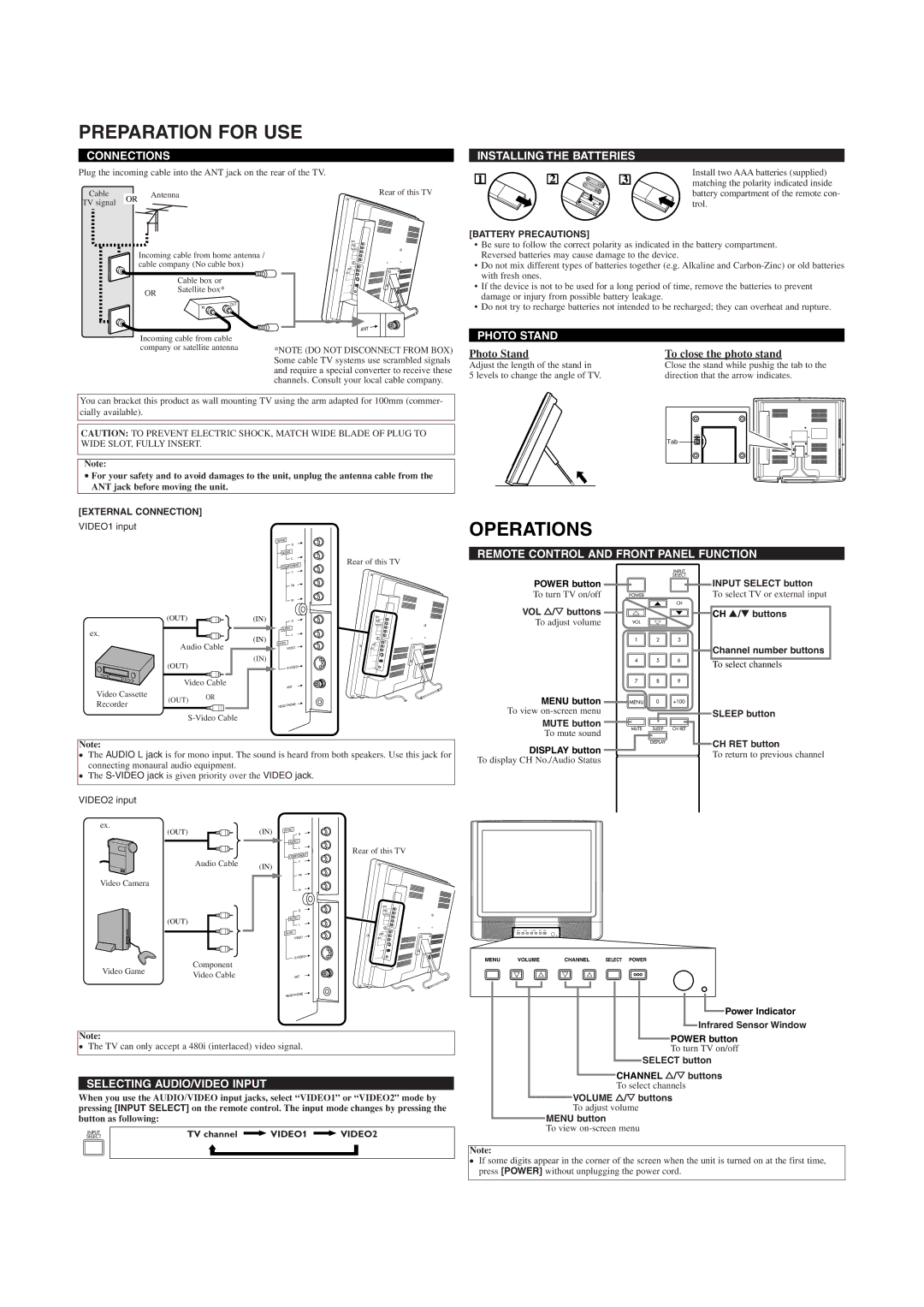 Emerson EWL2005 owner manual Preparation for USE, Operations 