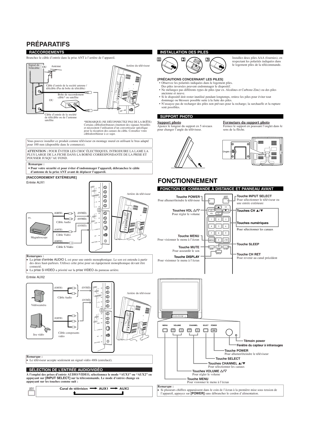 Emerson EWL2005 owner manual Préparatifs, Fonctionnement 