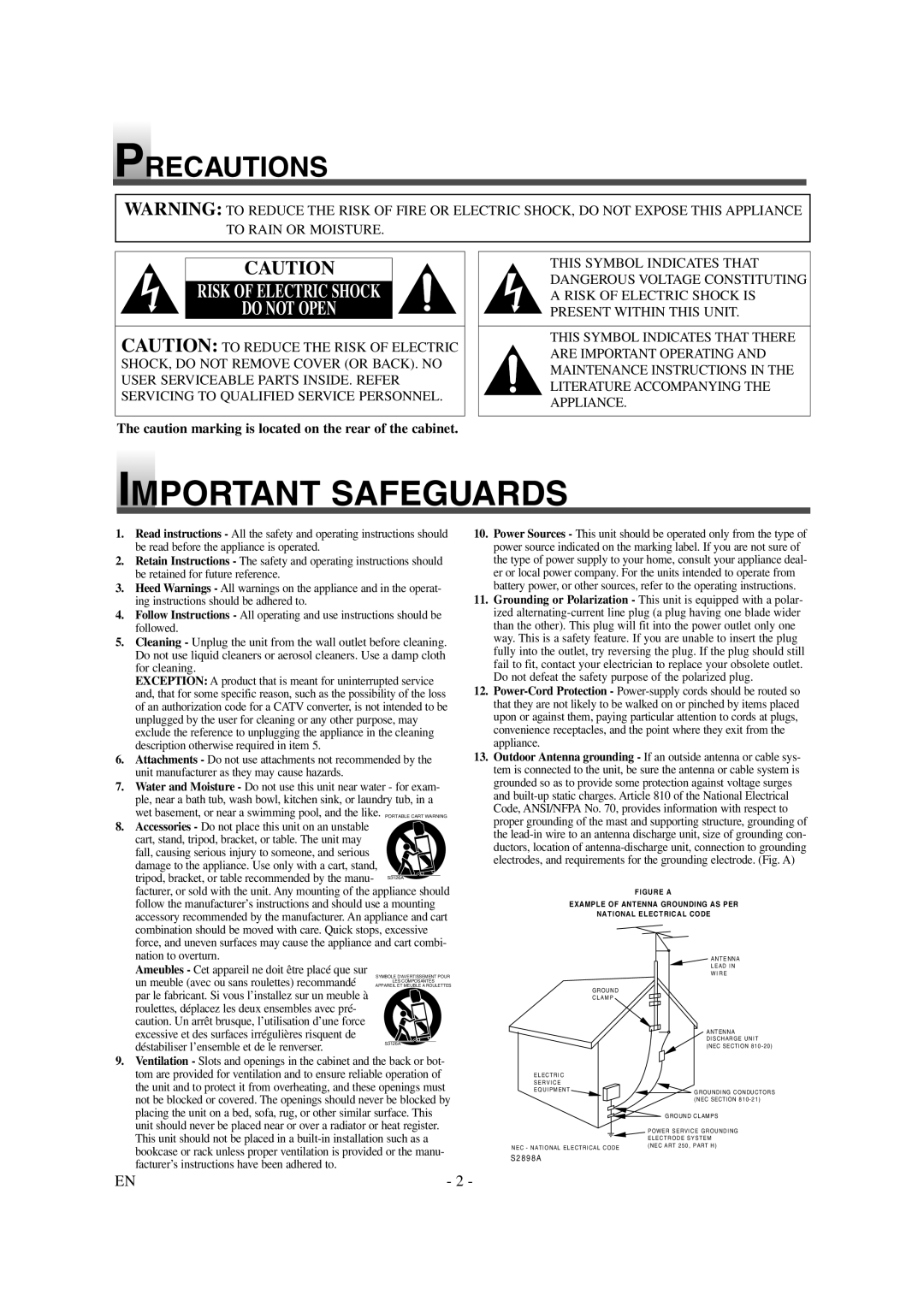 Emerson EWL20D6 owner manual Precautions, Risk of Electric Shock Do not Open 