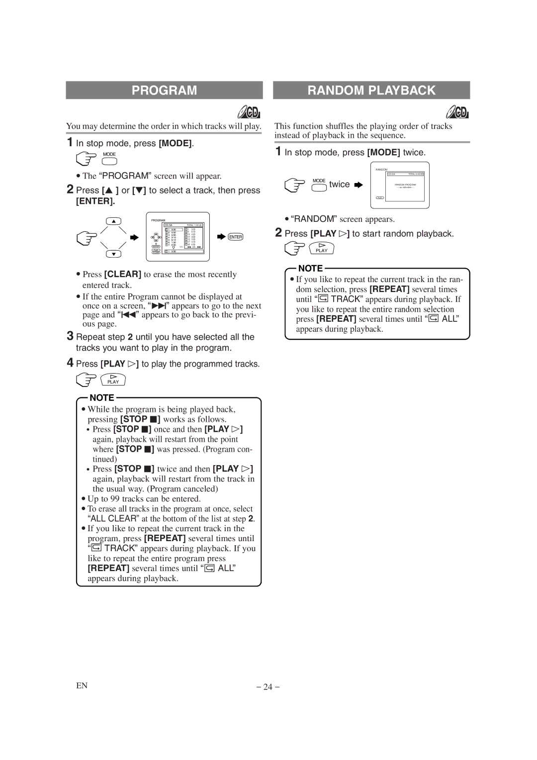 Emerson EWL20D6 owner manual Program Random Playback, Enter 