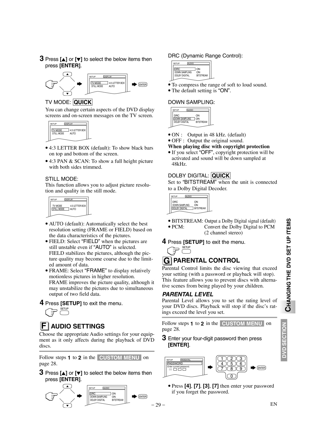 Emerson EWL20D6 owner manual Audio Settings, Parental Control, When playing disc with copyright protection 